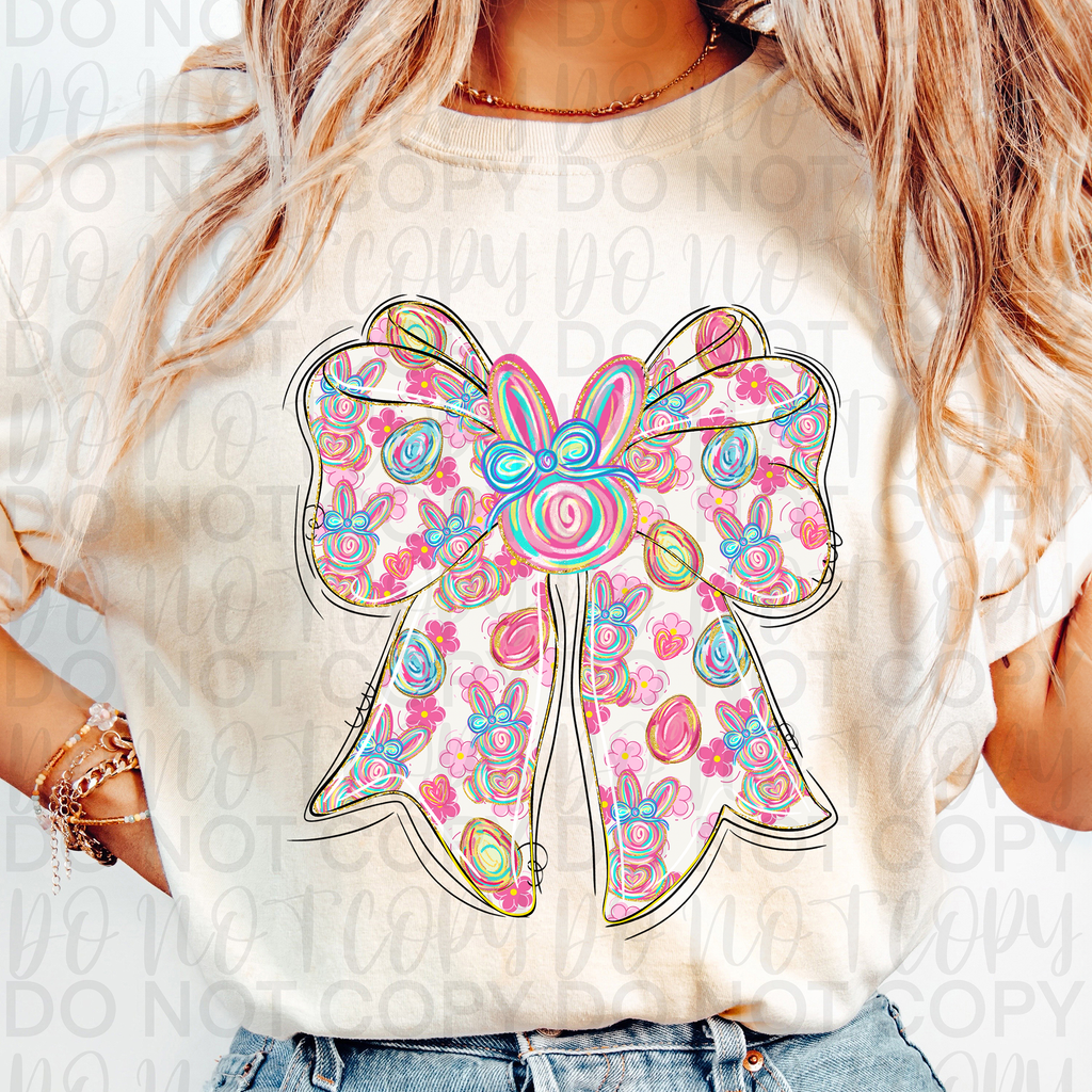 Floral Coquette Easter Bunny Bow PNG