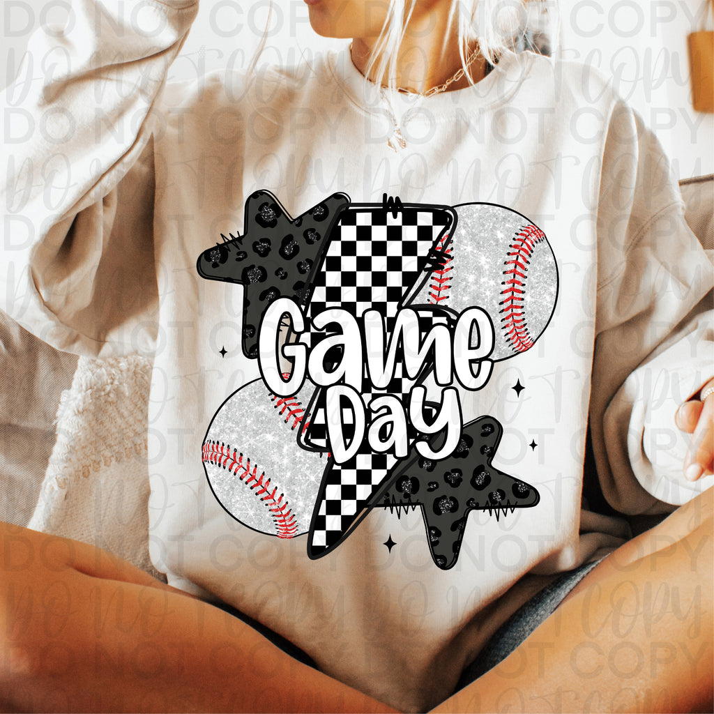 Retro Leopard Baseball Game Day PNG