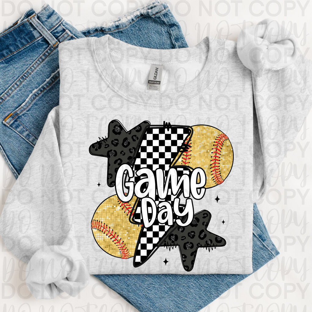 Retro Leopard Softball Game Day PNG