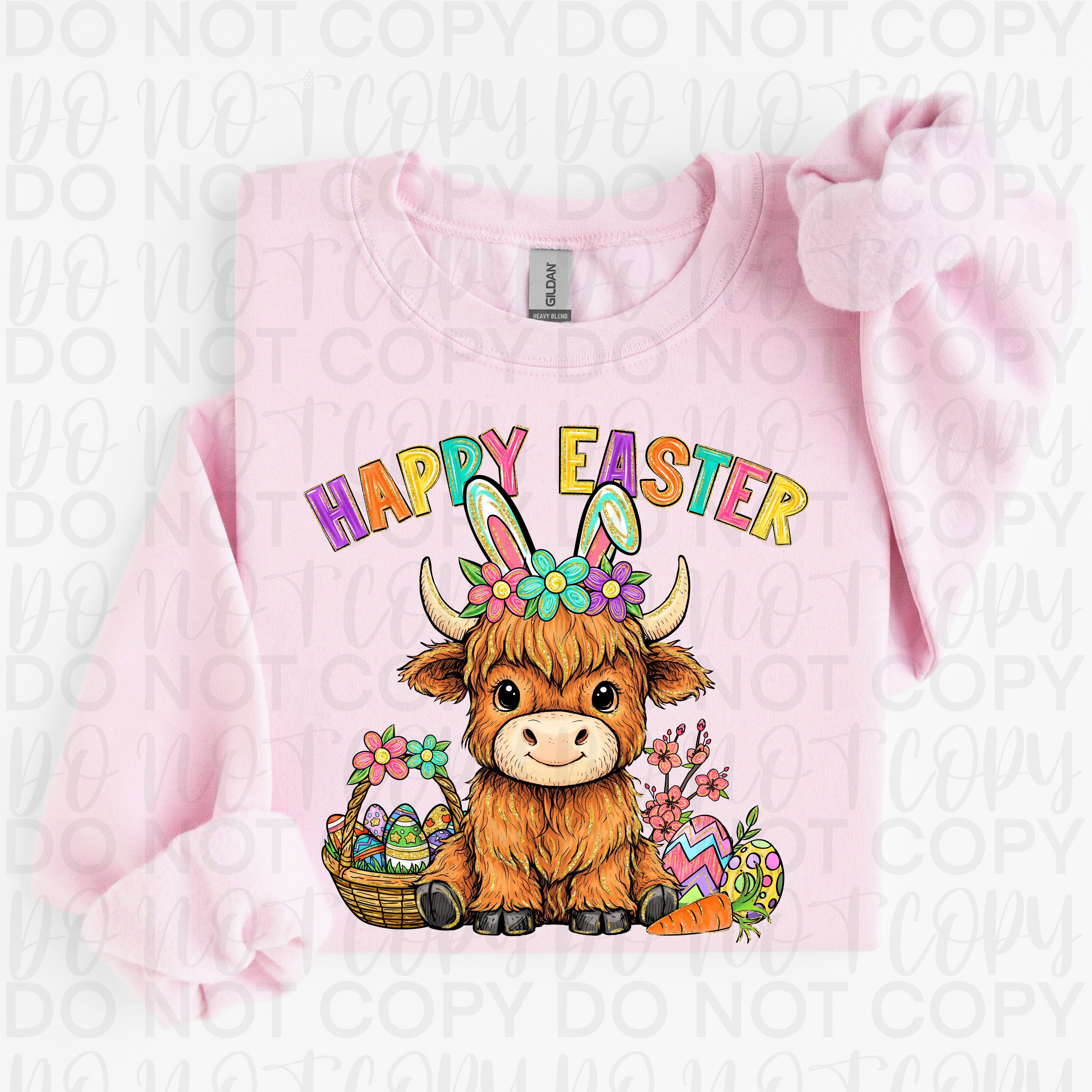 Happy Easter Highland Cow PNG