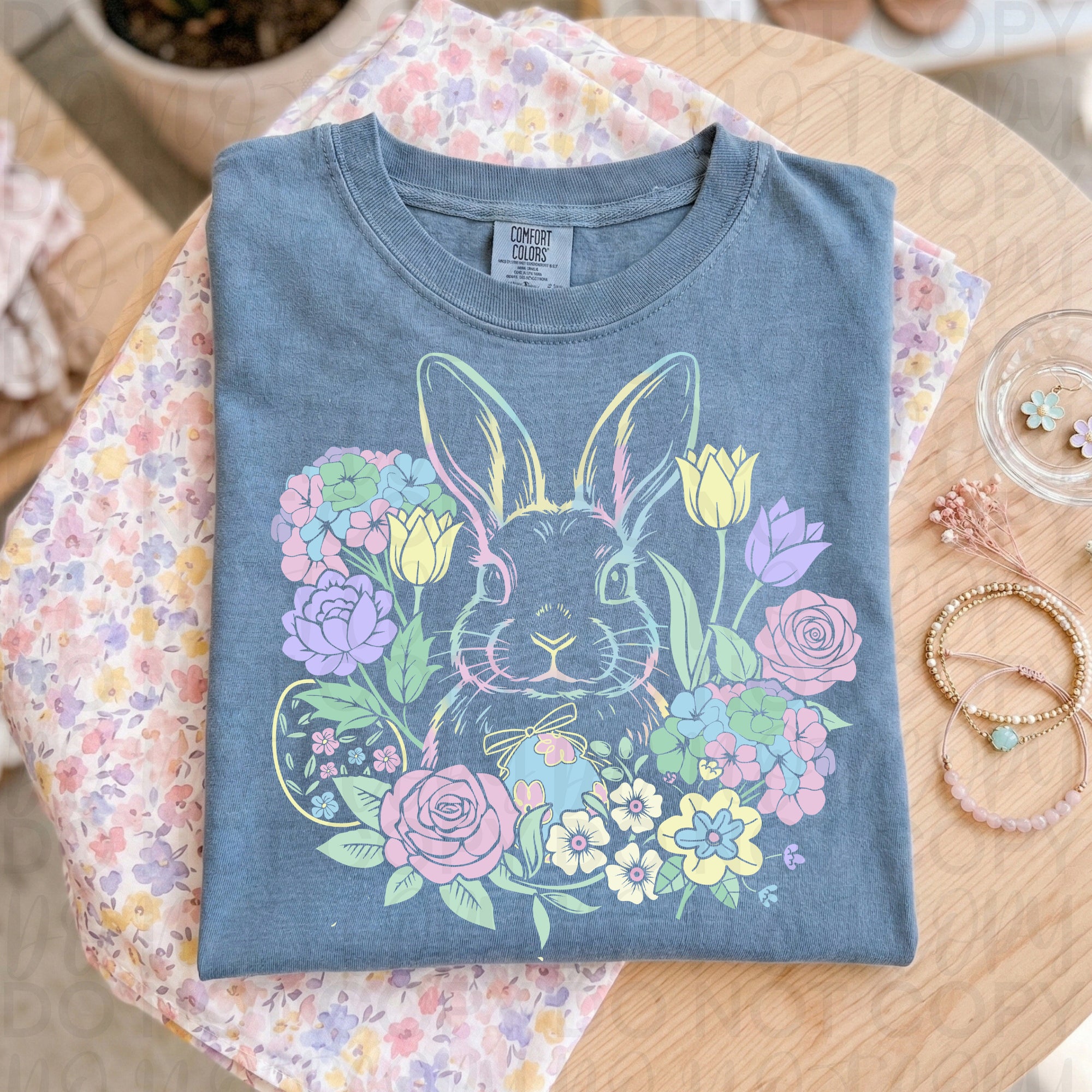 Floral Happy Easter Bunny PNG