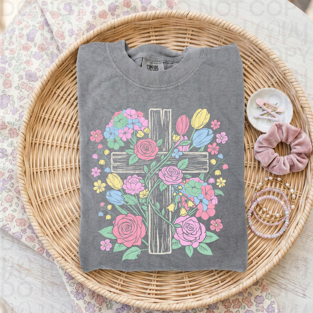 Floral He is Risen Cross PNG