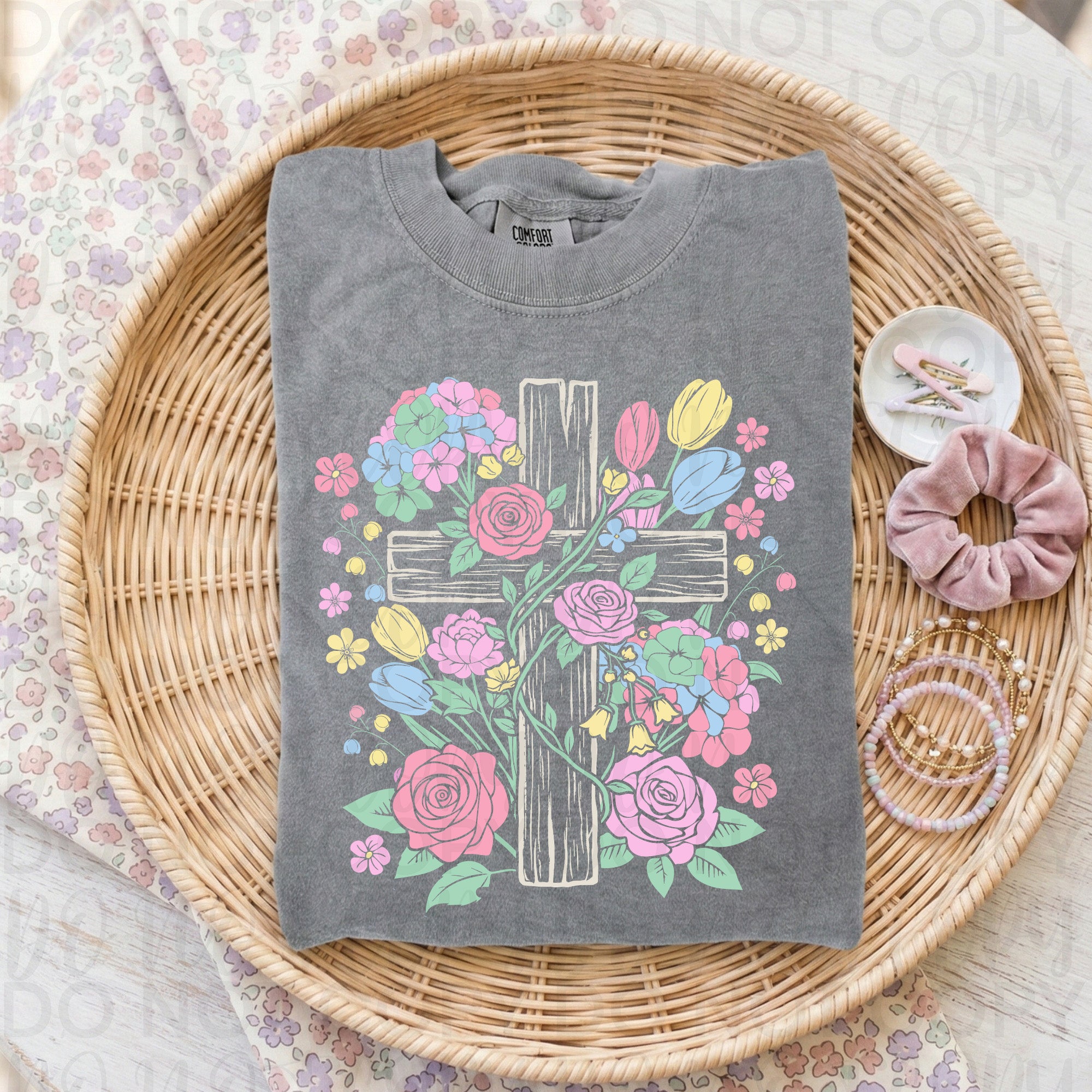 Floral He is Risen Cross PNG