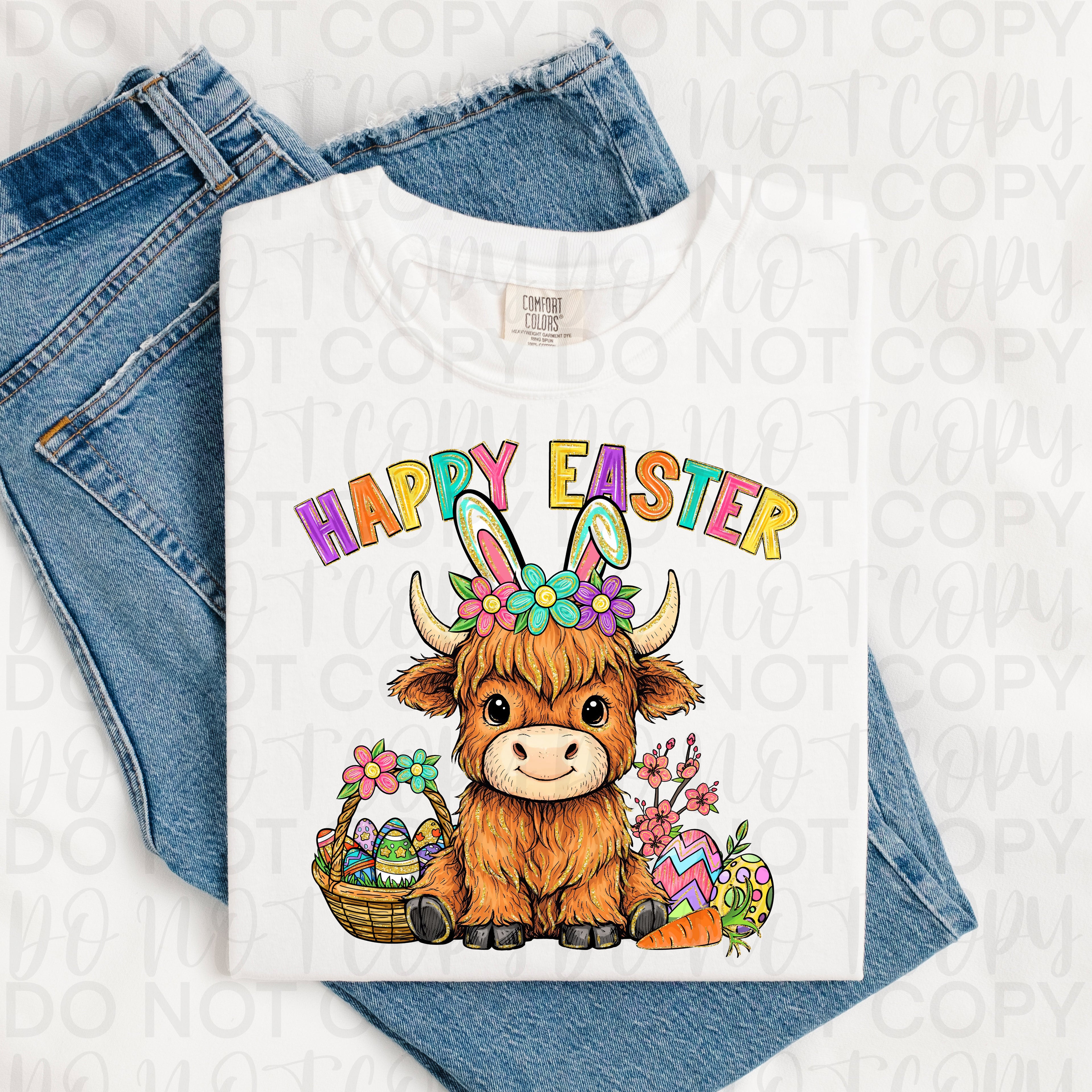 Happy Easter Highland Cow PNG