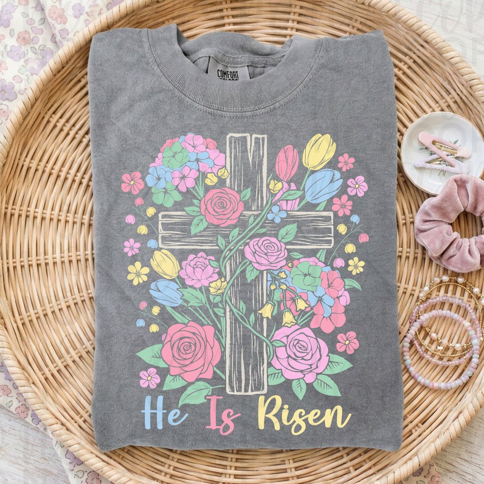 Floral He is Risen Cross PNG