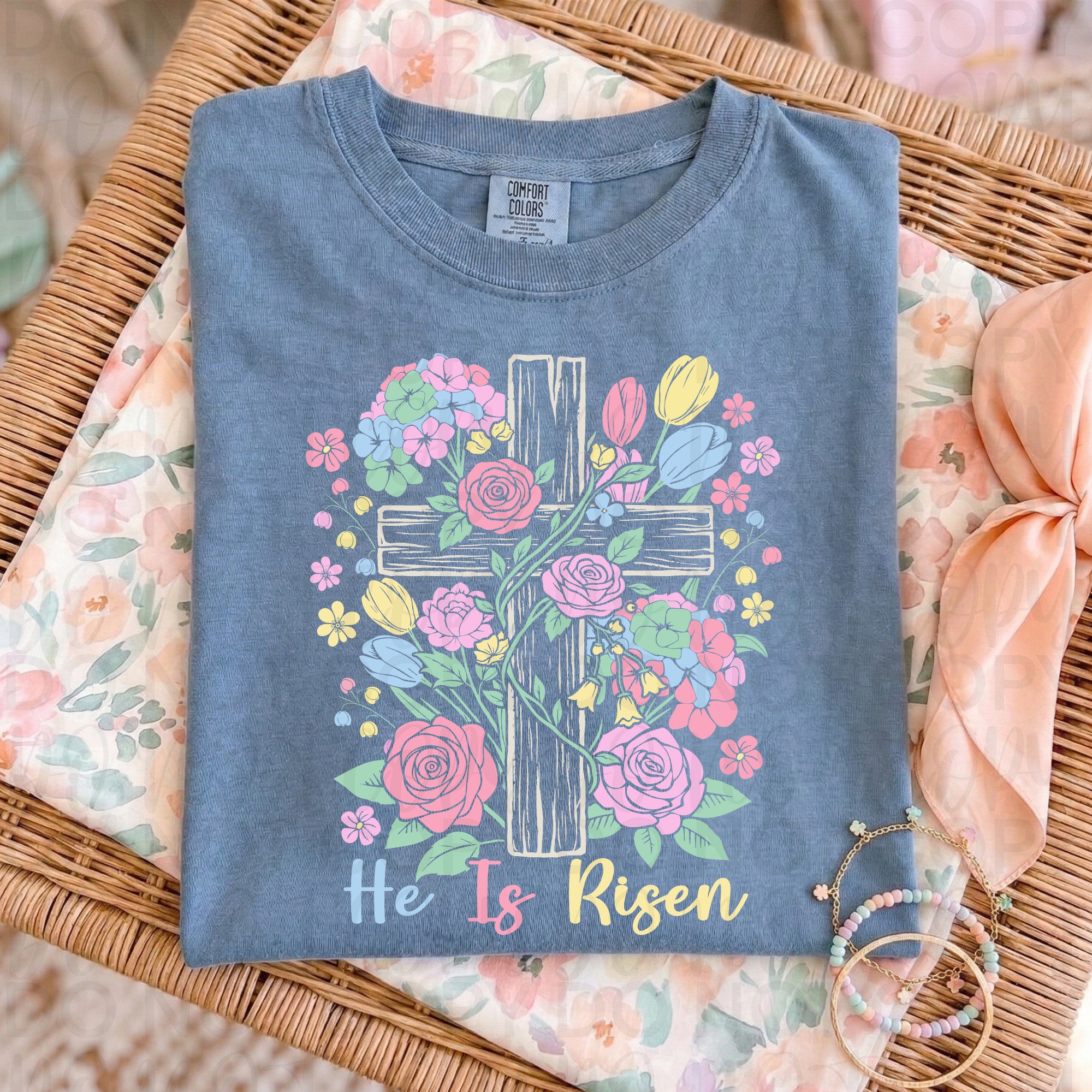 Floral He is Risen Cross PNG