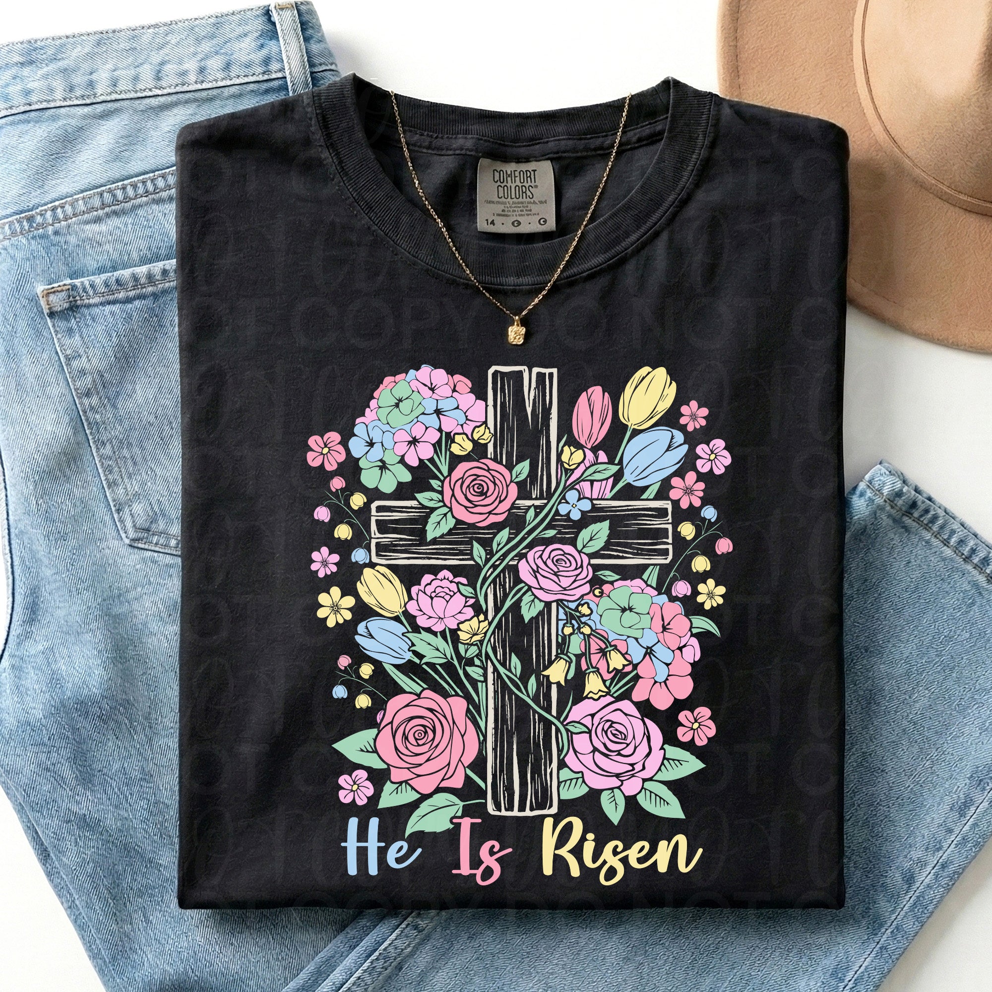 Floral He is Risen Cross PNG