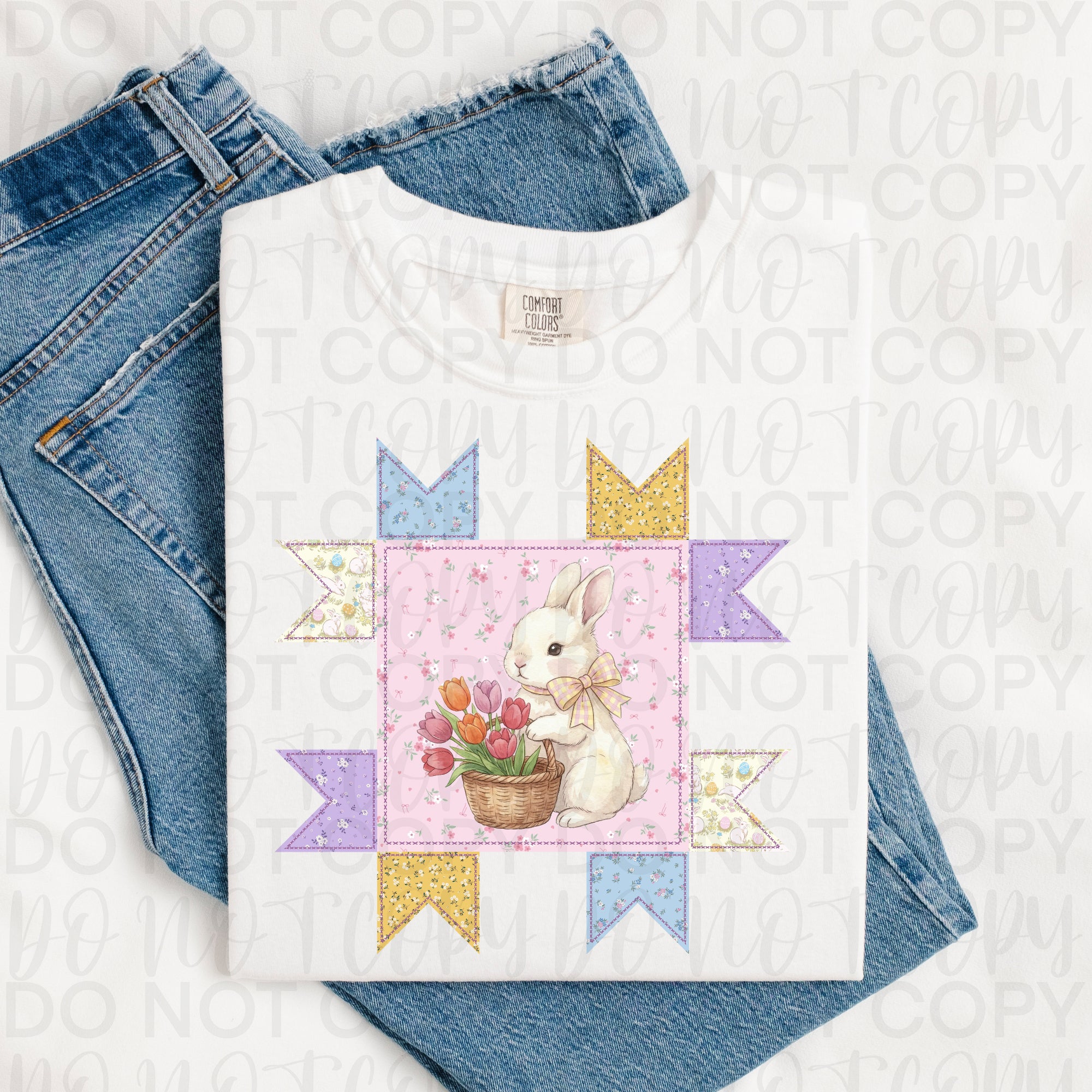 Vintage Patchwork Easter Bunny PNG
