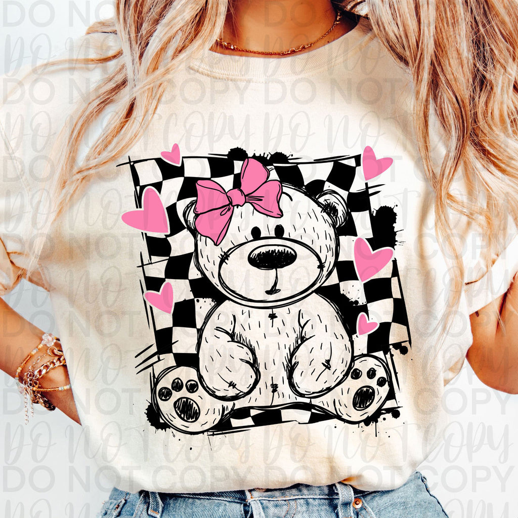 Checkered Valentine Teddy Bear PNG