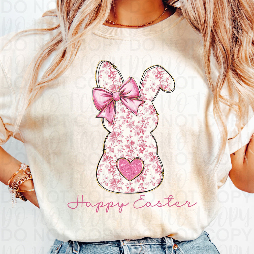 Floral Pink Happy Easter Bunny PNG