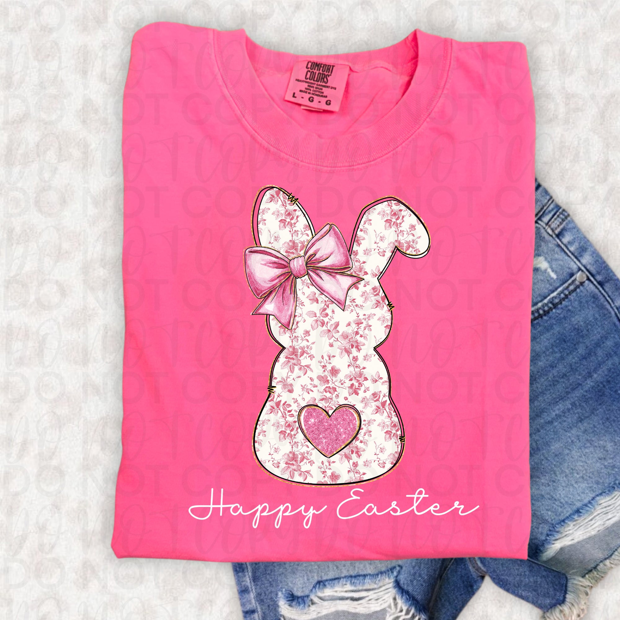 Floral Pink Happy Easter Bunny PNG