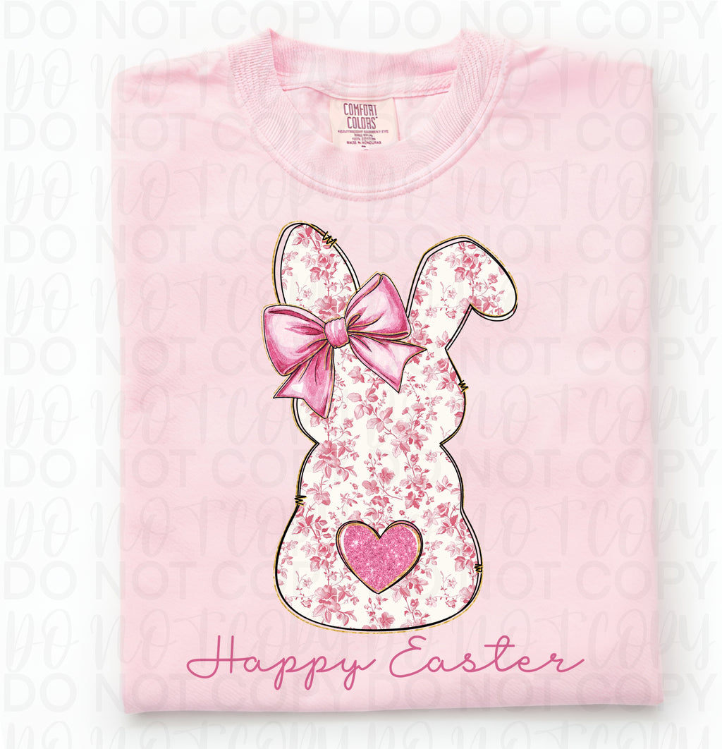 Floral Pink Happy Easter Bunny PNG