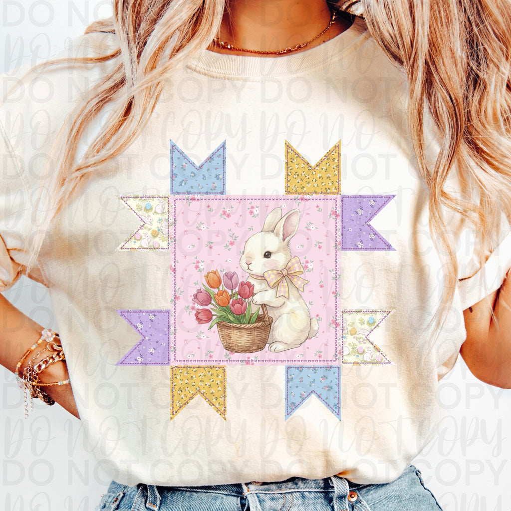 Vintage Patchwork Easter Bunny PNG