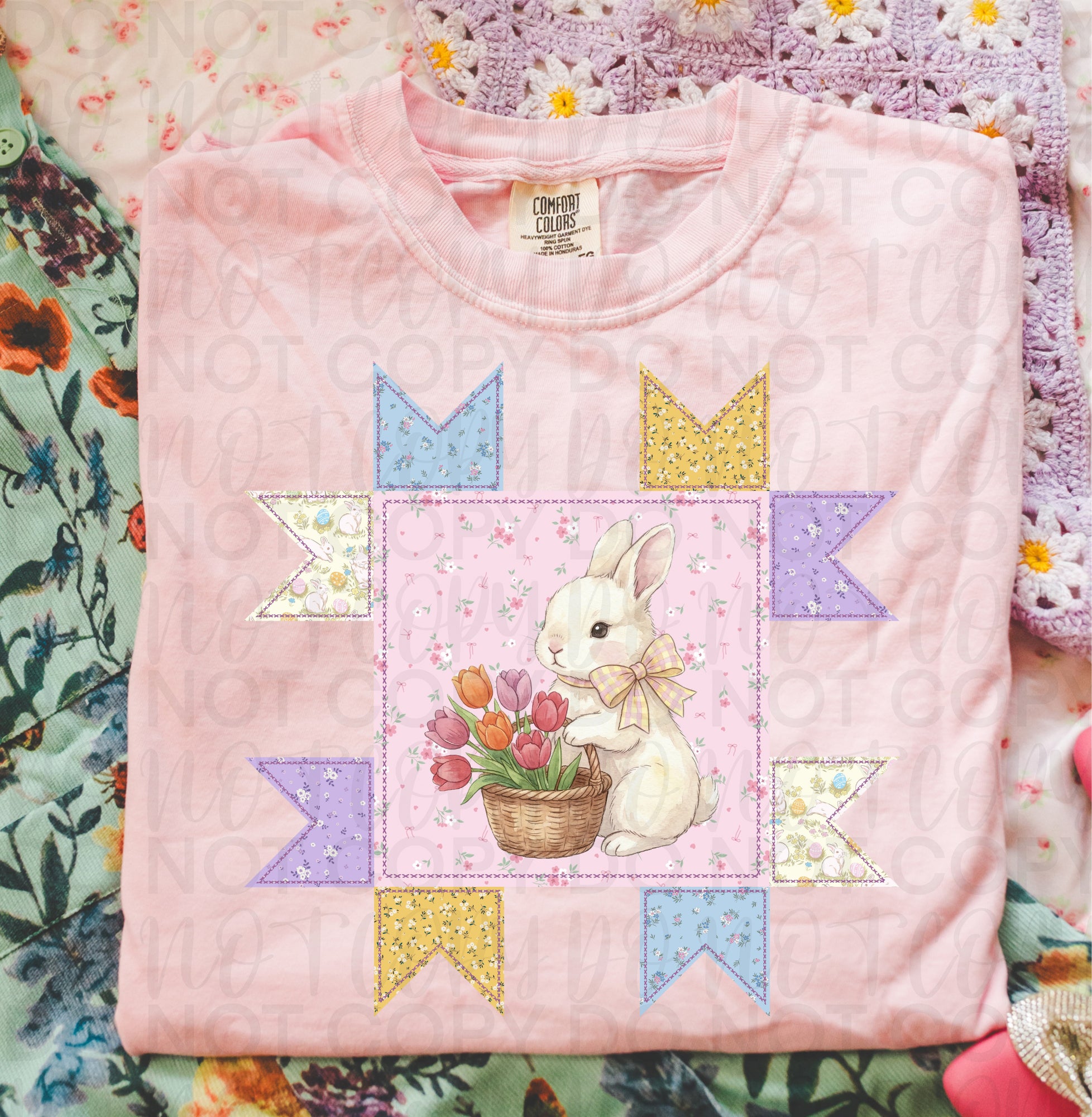 Vintage Patchwork Easter Bunny PNG