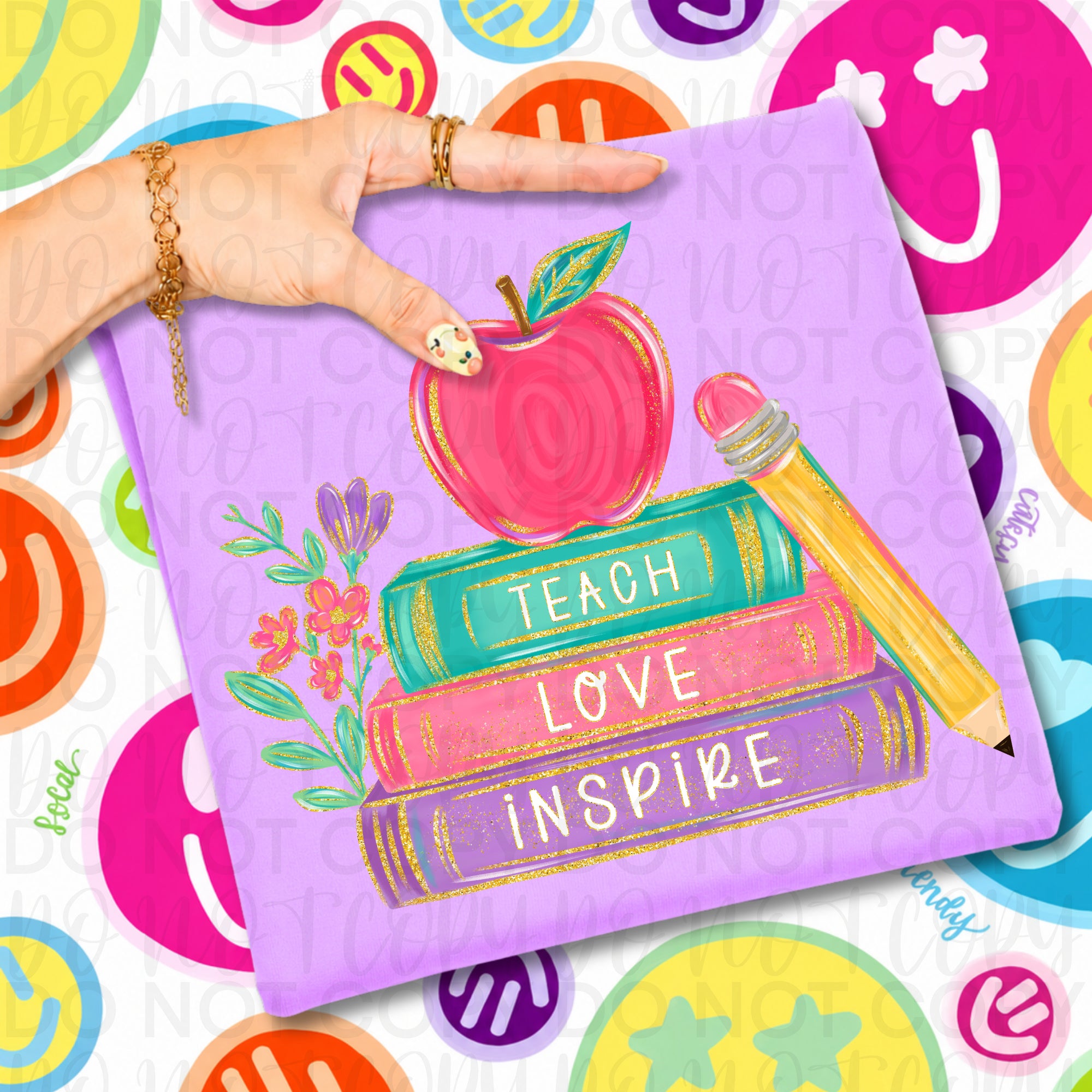 Floral Teach Love Inspire Custom Teacher PNG