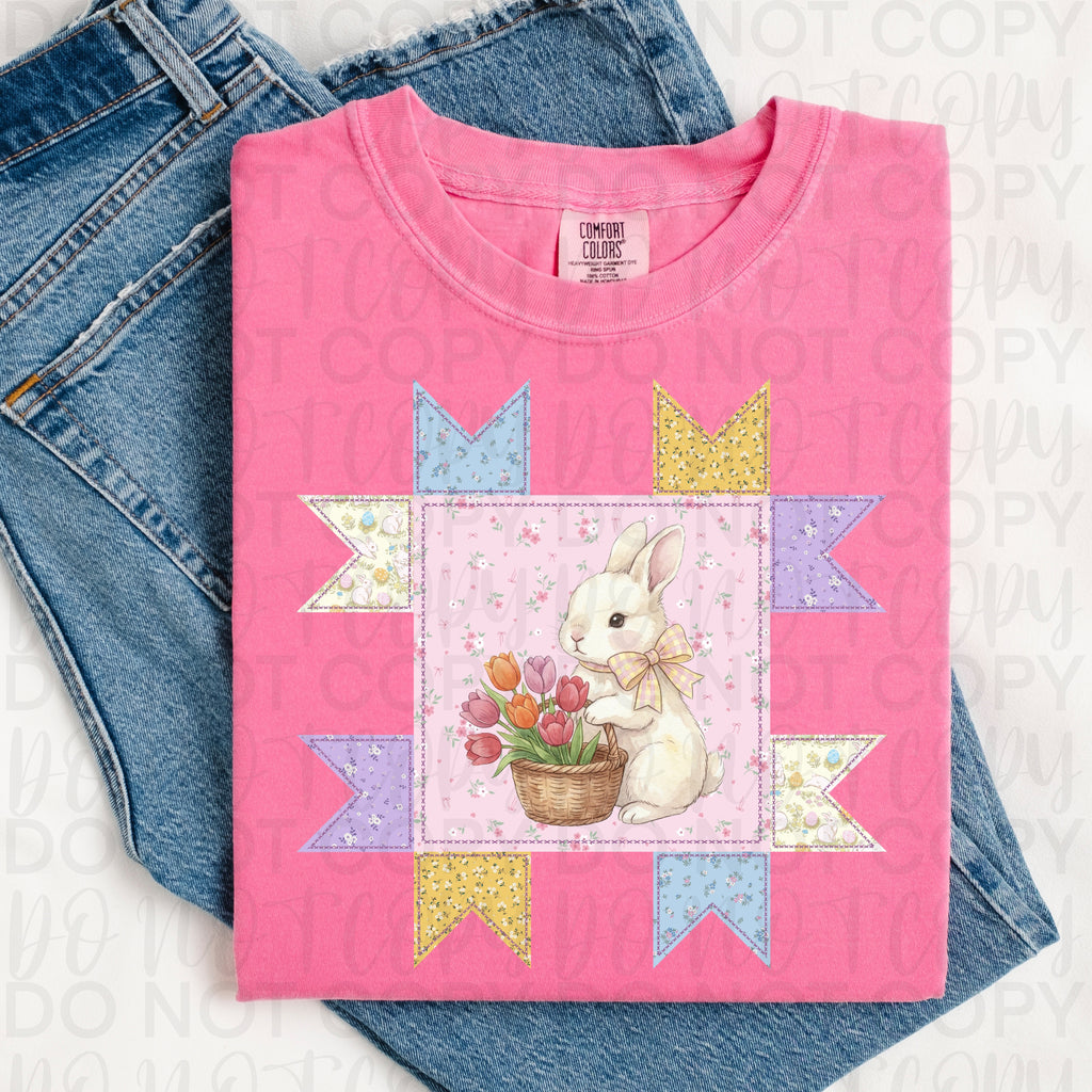Vintage Patchwork Easter Bunny PNG