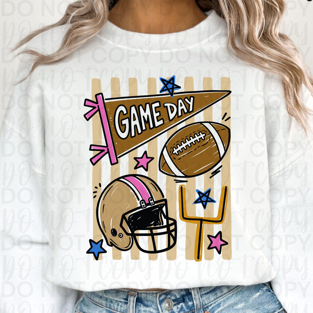 Striped Game Day Football Doodles PNG