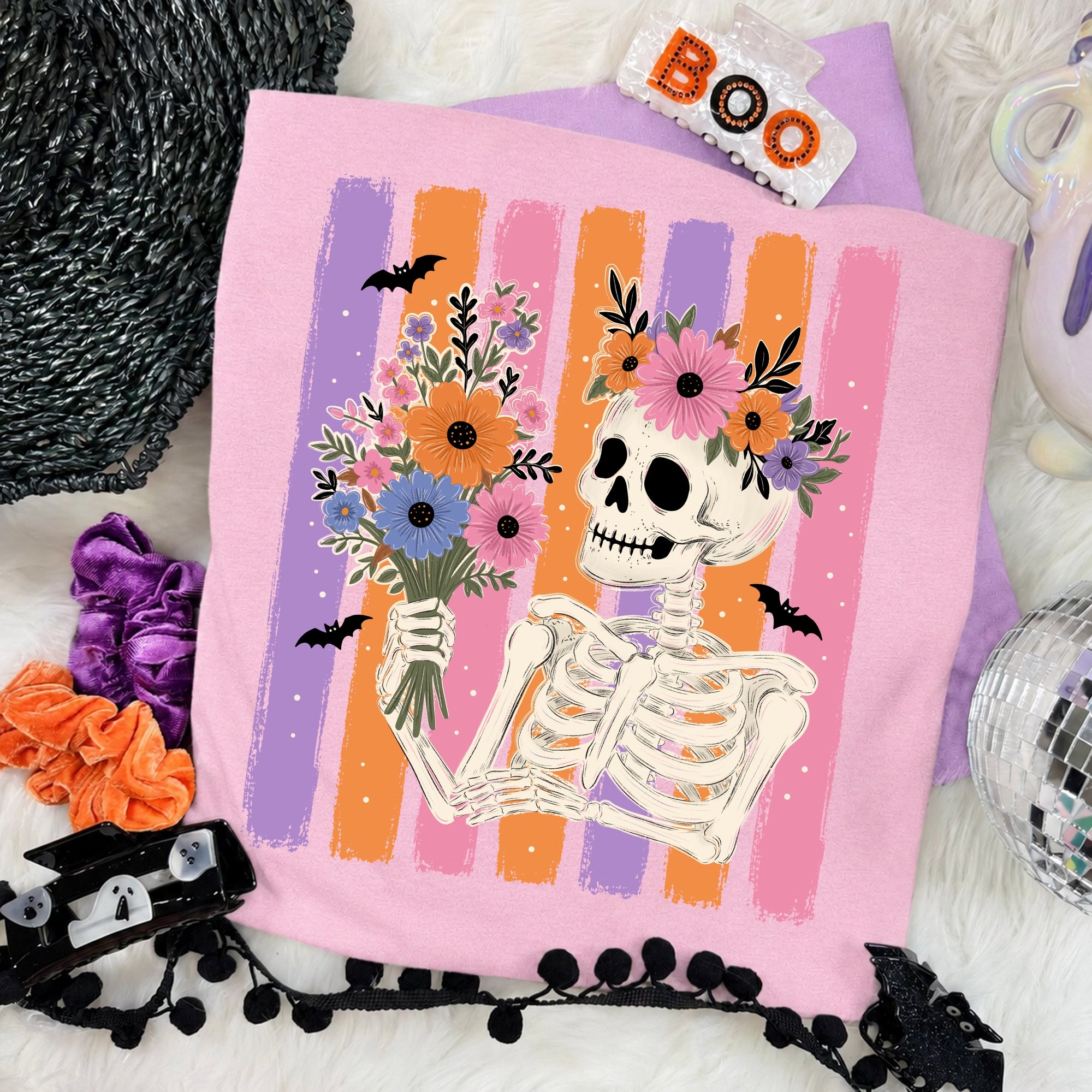 Floral Striped Skeleton PNG