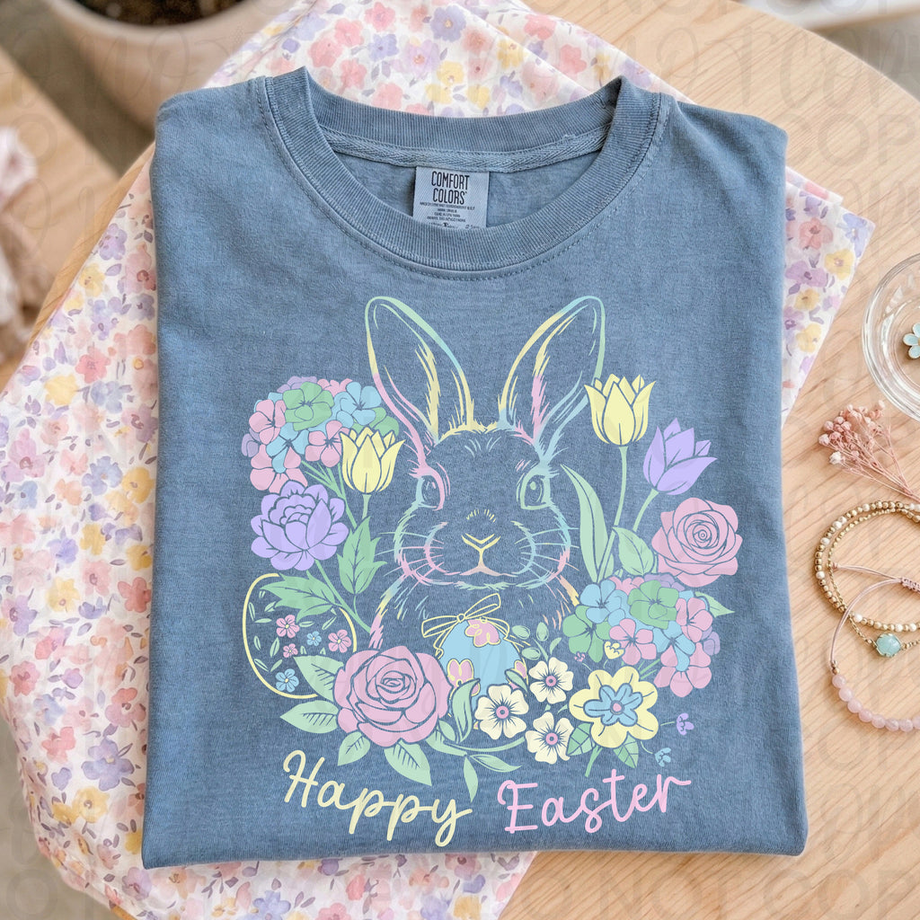 Floral Happy Easter Bunny PNG