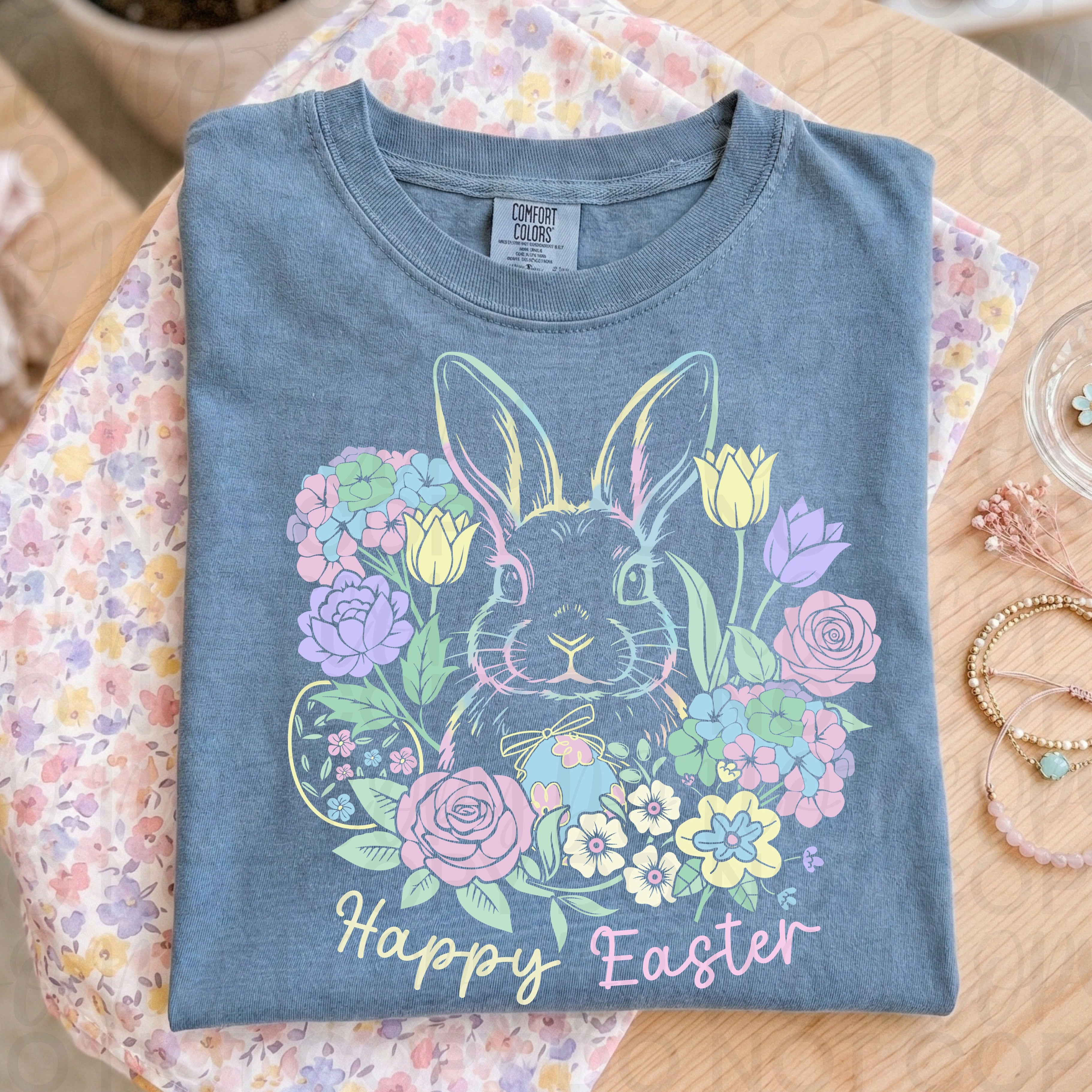 Floral Happy Easter Bunny PNG