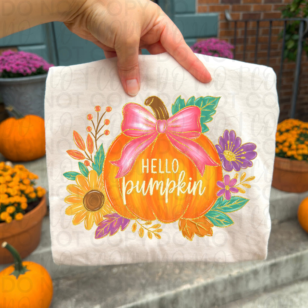 Floral Fall Hello Pumpkin PNG