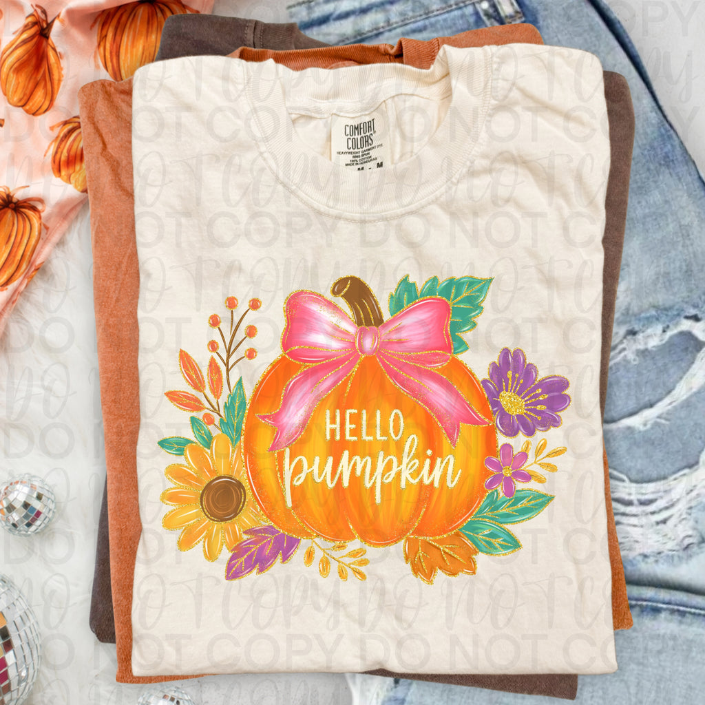 Floral Fall Hello Pumpkin PNG