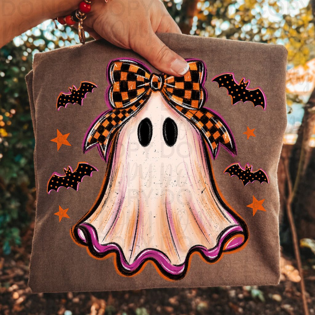 Retro Checker Ghost Coquette PNG