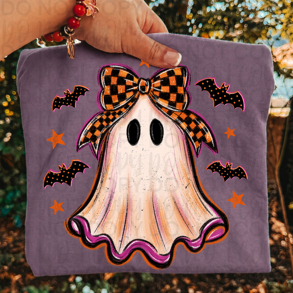 Retro Checker Ghost Coquette PNG