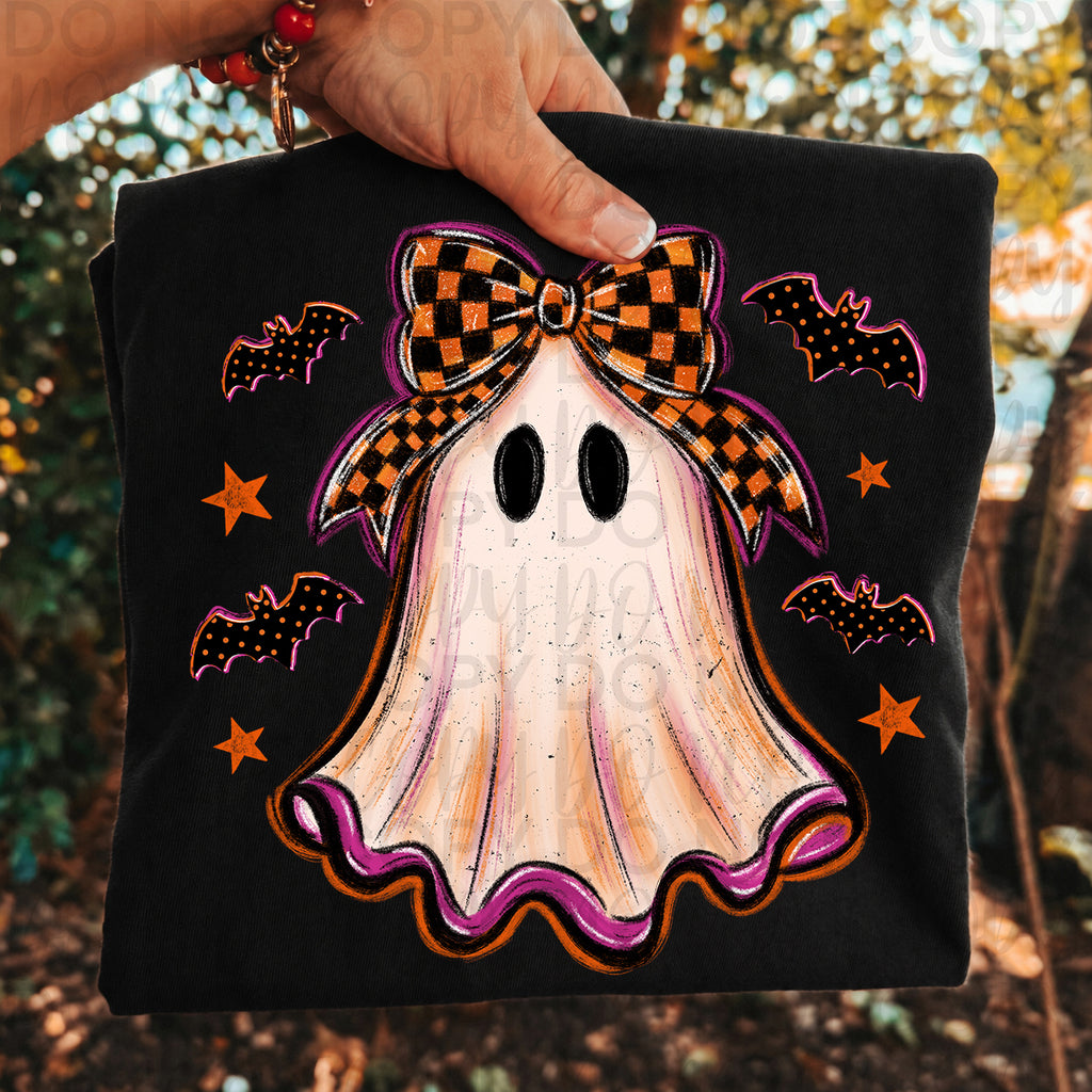 Retro Checker Ghost Coquette PNG
