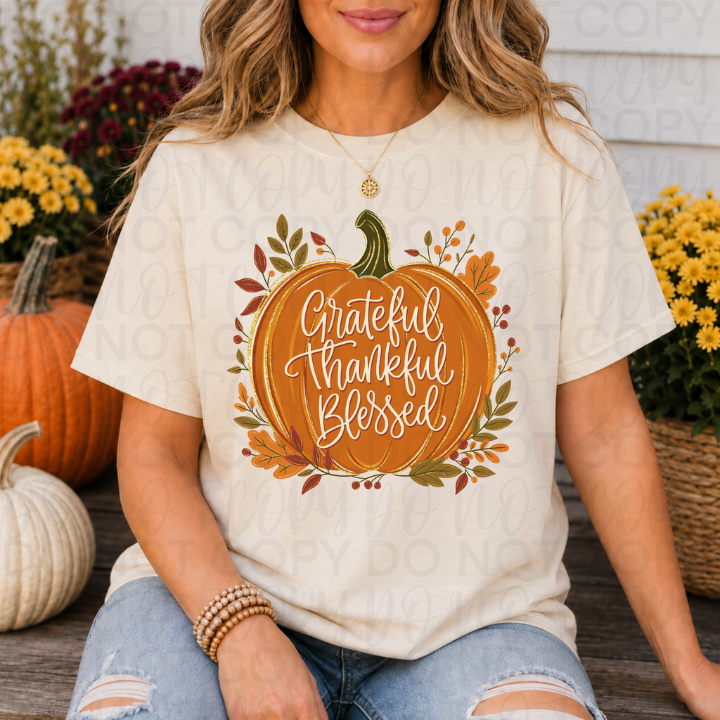 Grateful Thankful Blessed Pumpkin PNG