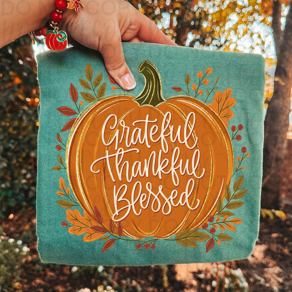 Grateful Thankful Blessed Pumpkin PNG
