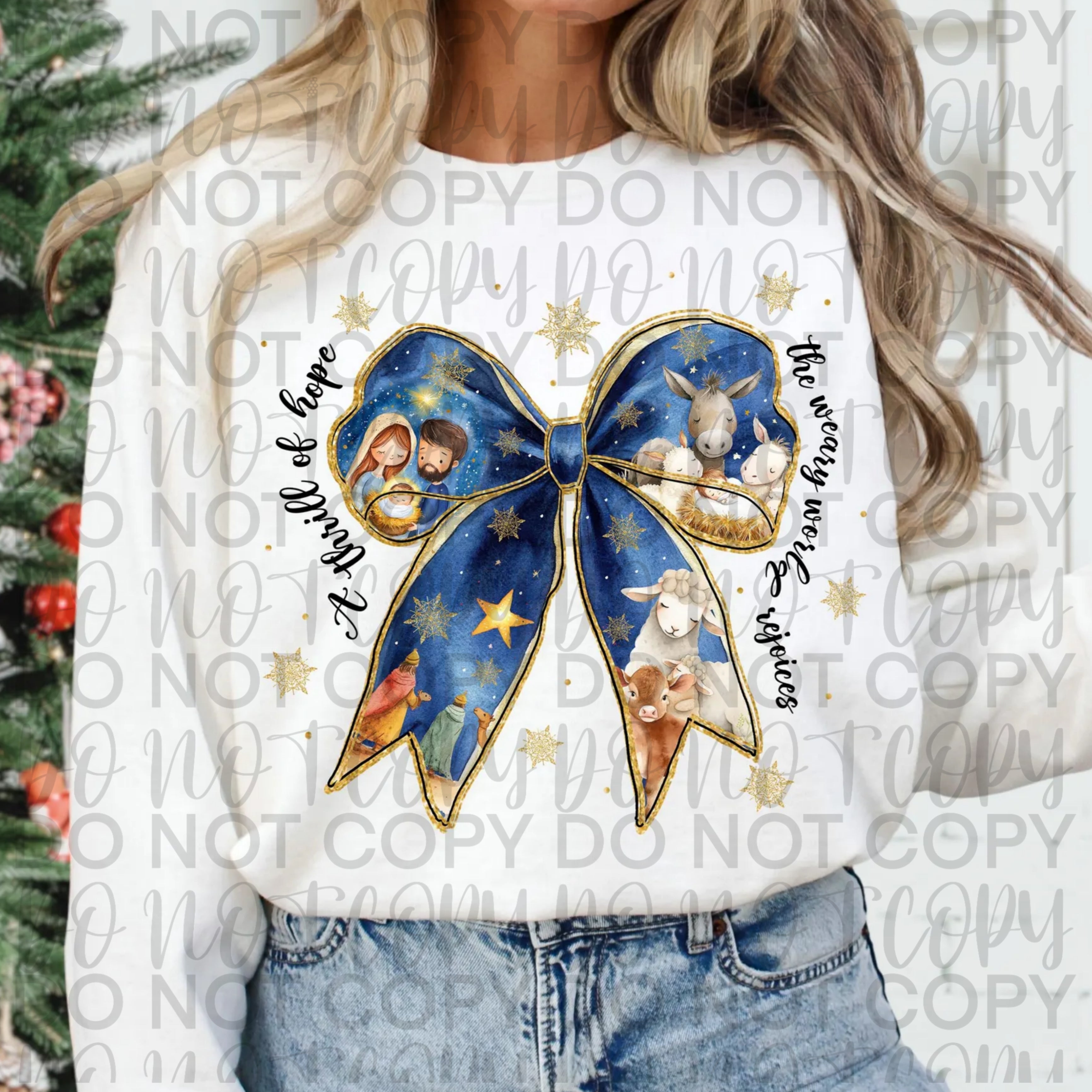 Blue Christmas Nativity Bow PNG