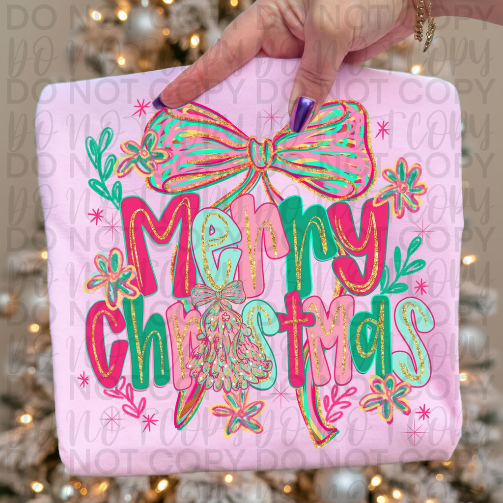 Preppy Floral Merry Christmas PNG