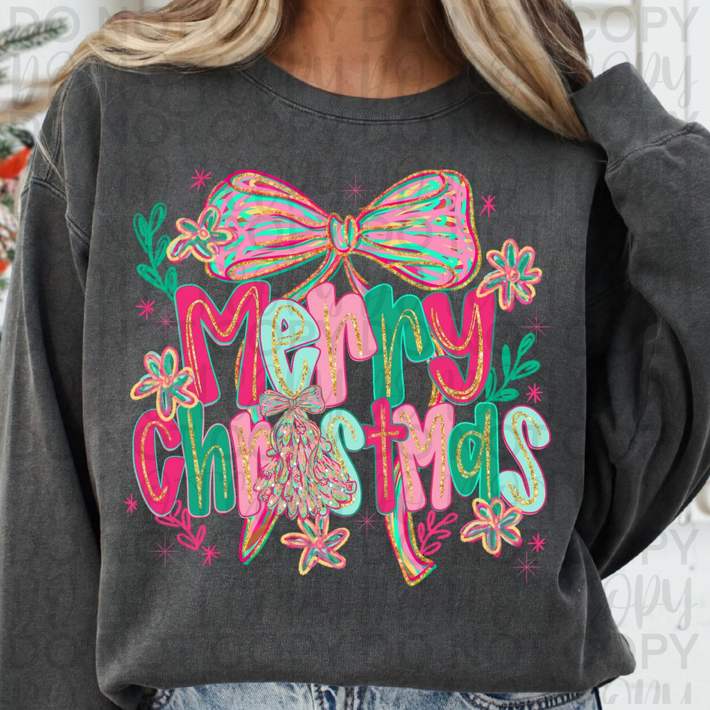 Preppy Floral Merry Christmas PNG