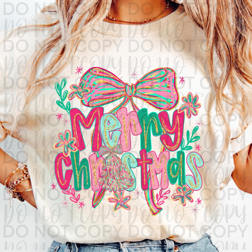 Preppy Floral Merry Christmas PNG