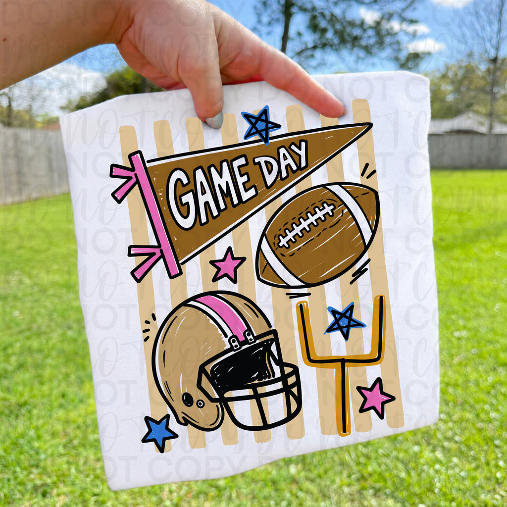 Striped Game Day Football Doodles PNG