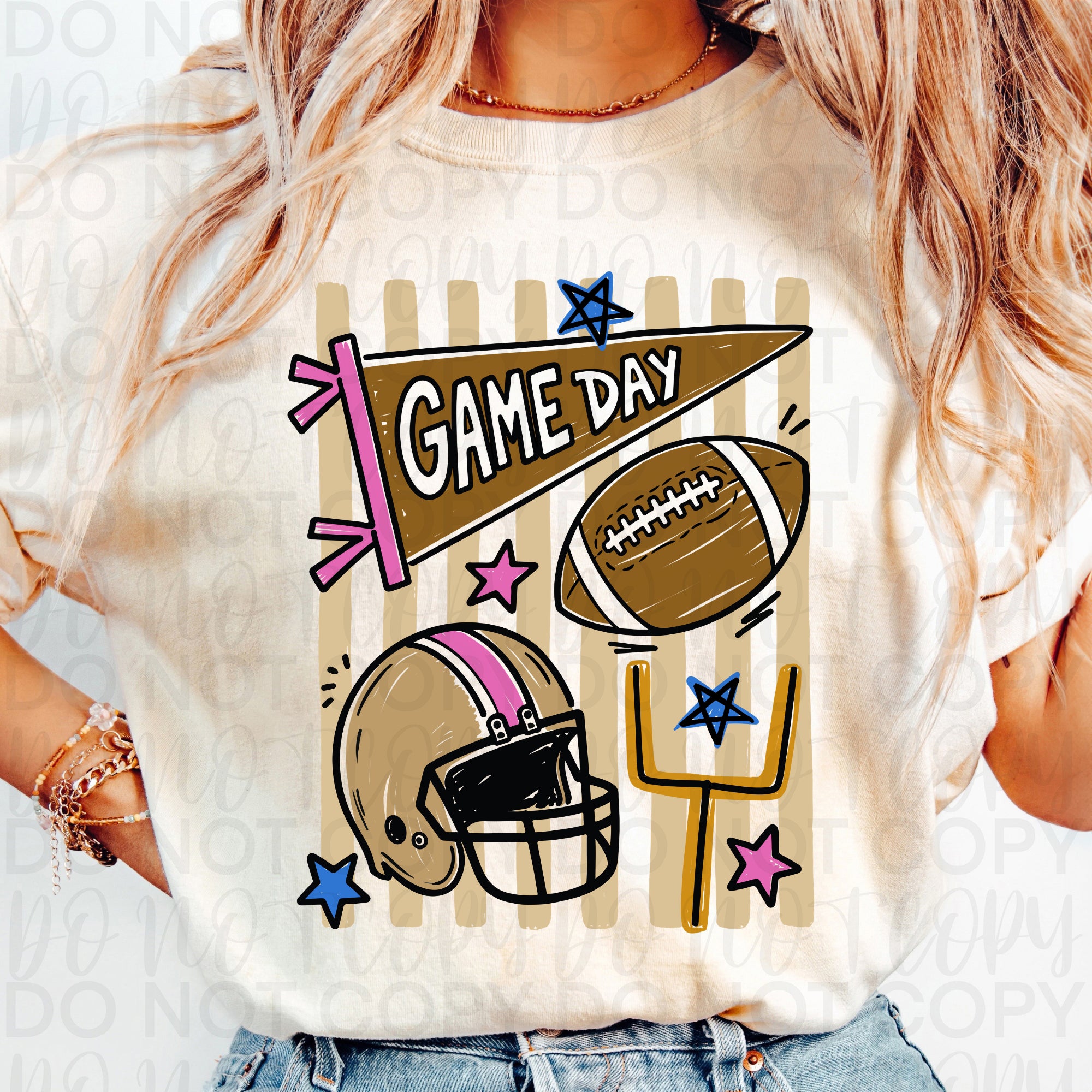 Striped Game Day Football Doodles PNG