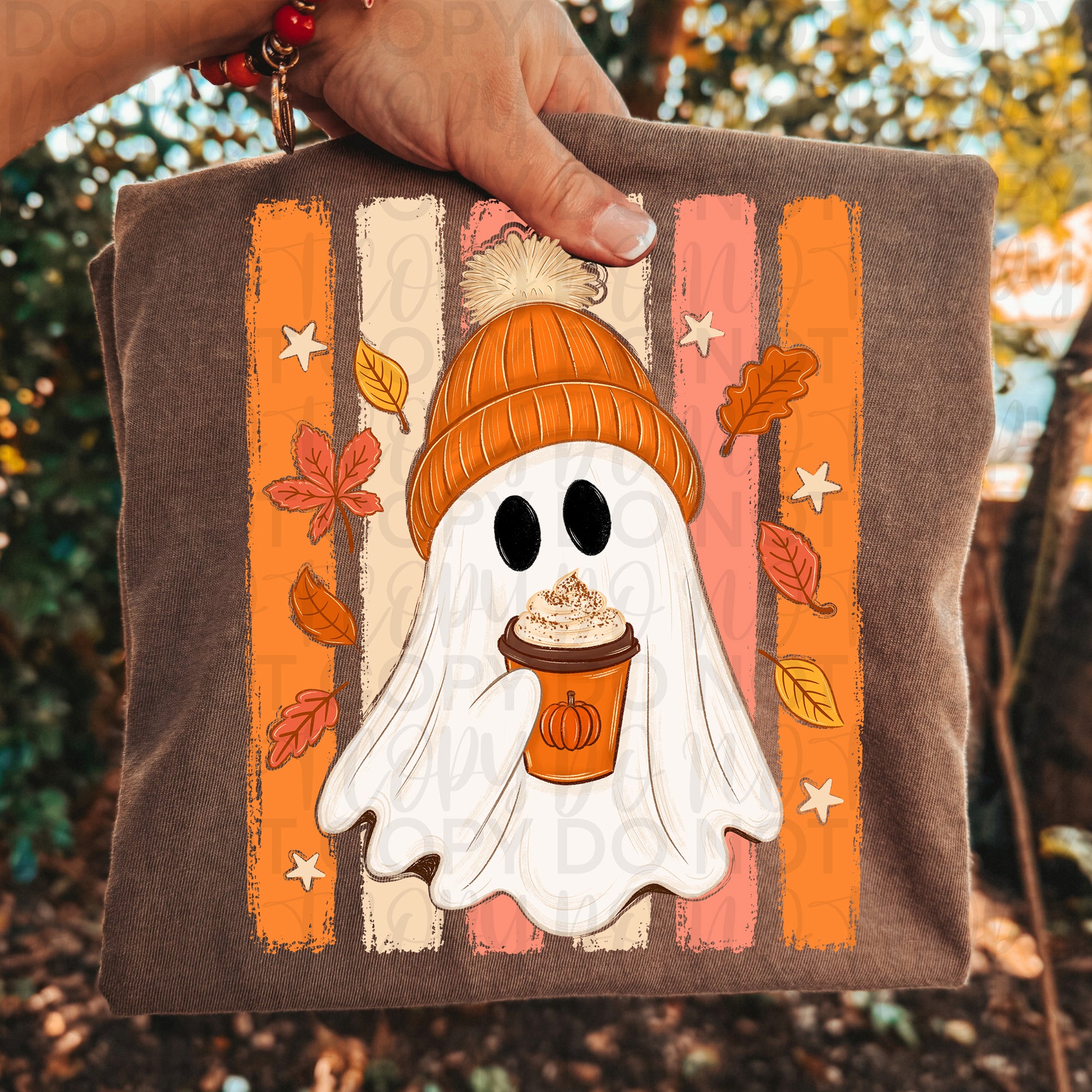 Preppy Fall Coffee Ghost with Beanie PNG