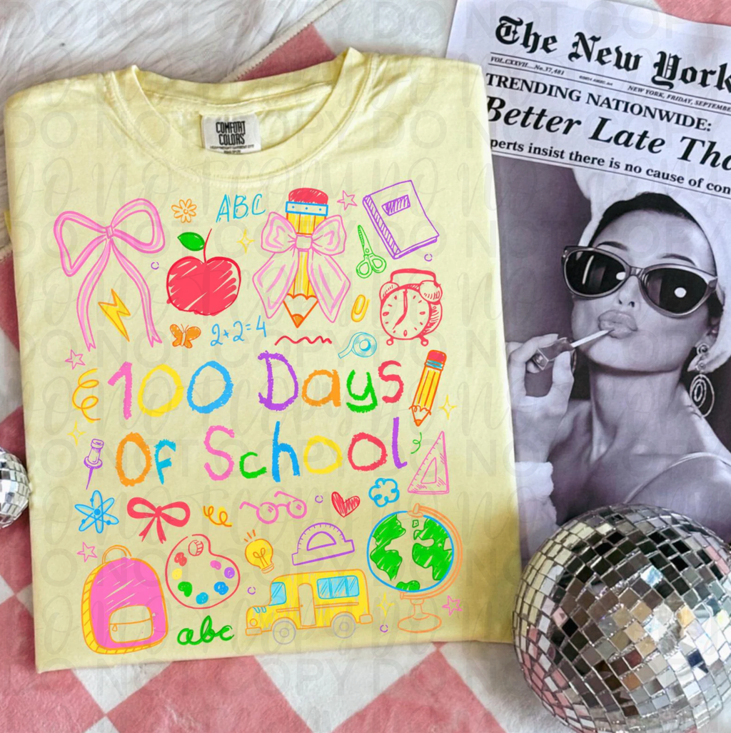 100 Days of School Coquette Doodle PNG