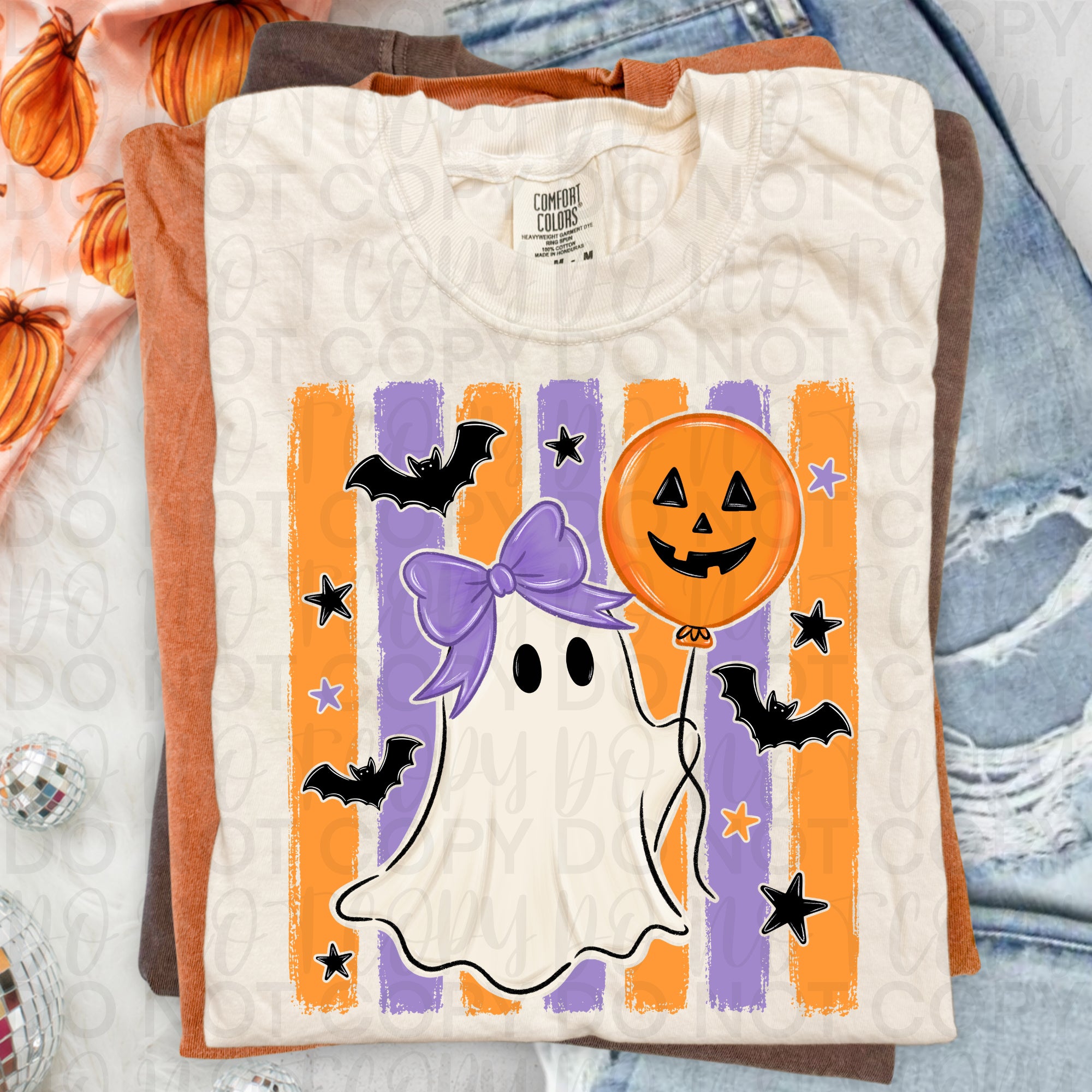Striped Ghost with Balloon PNG