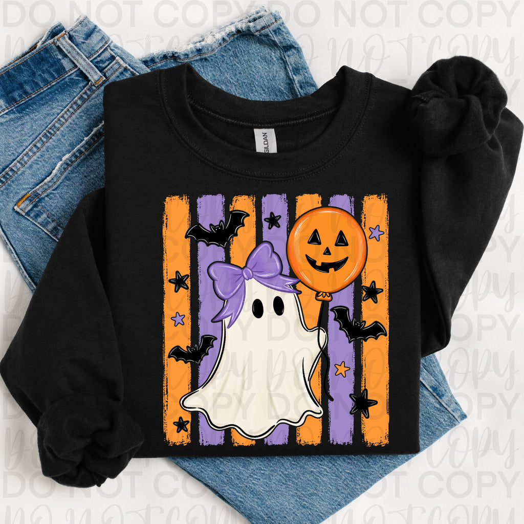 Striped Ghost with Balloon PNG