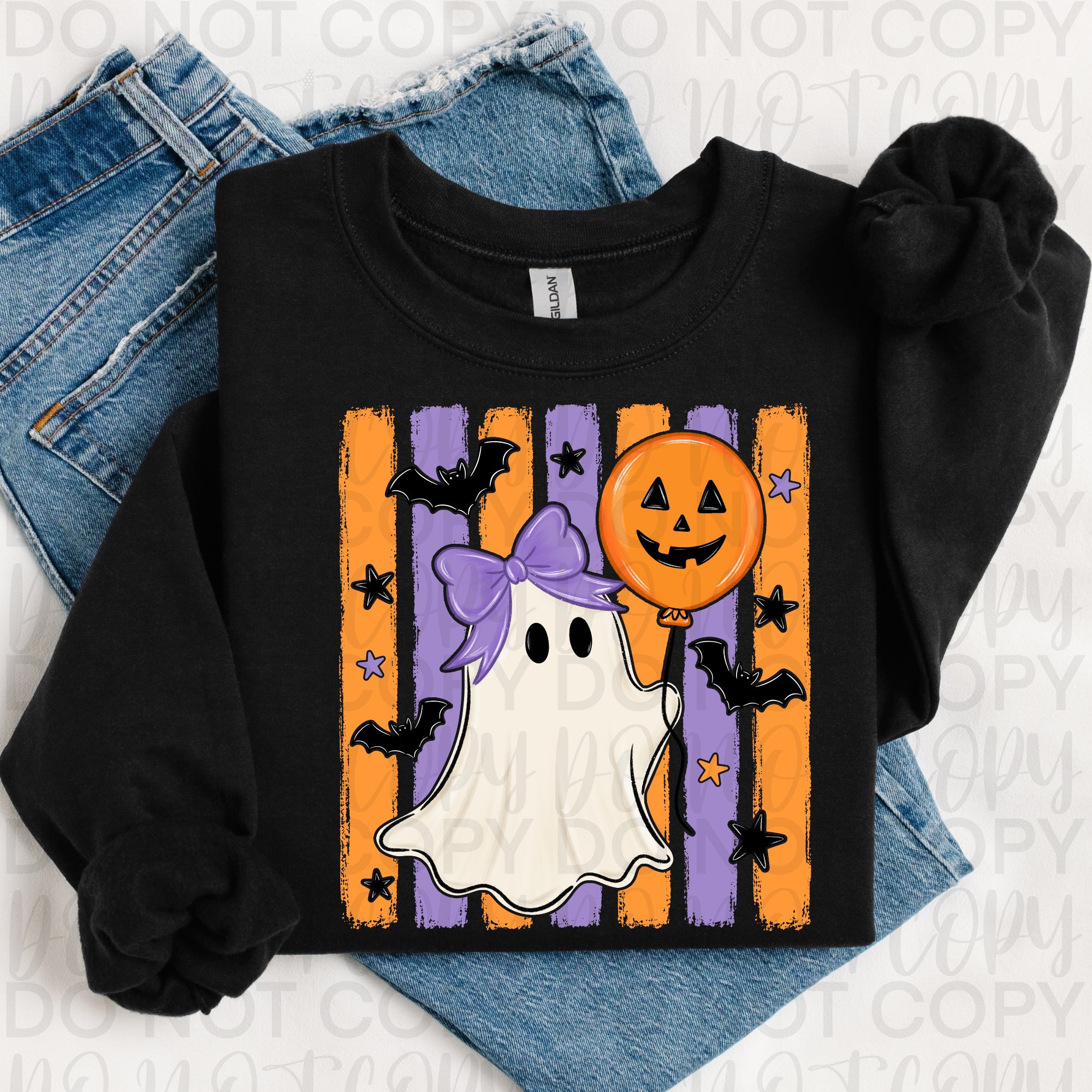 Striped Ghost with Balloon PNG
