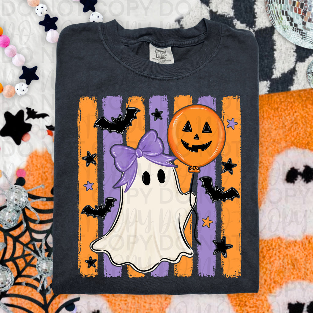 Striped Ghost with Balloon PNG
