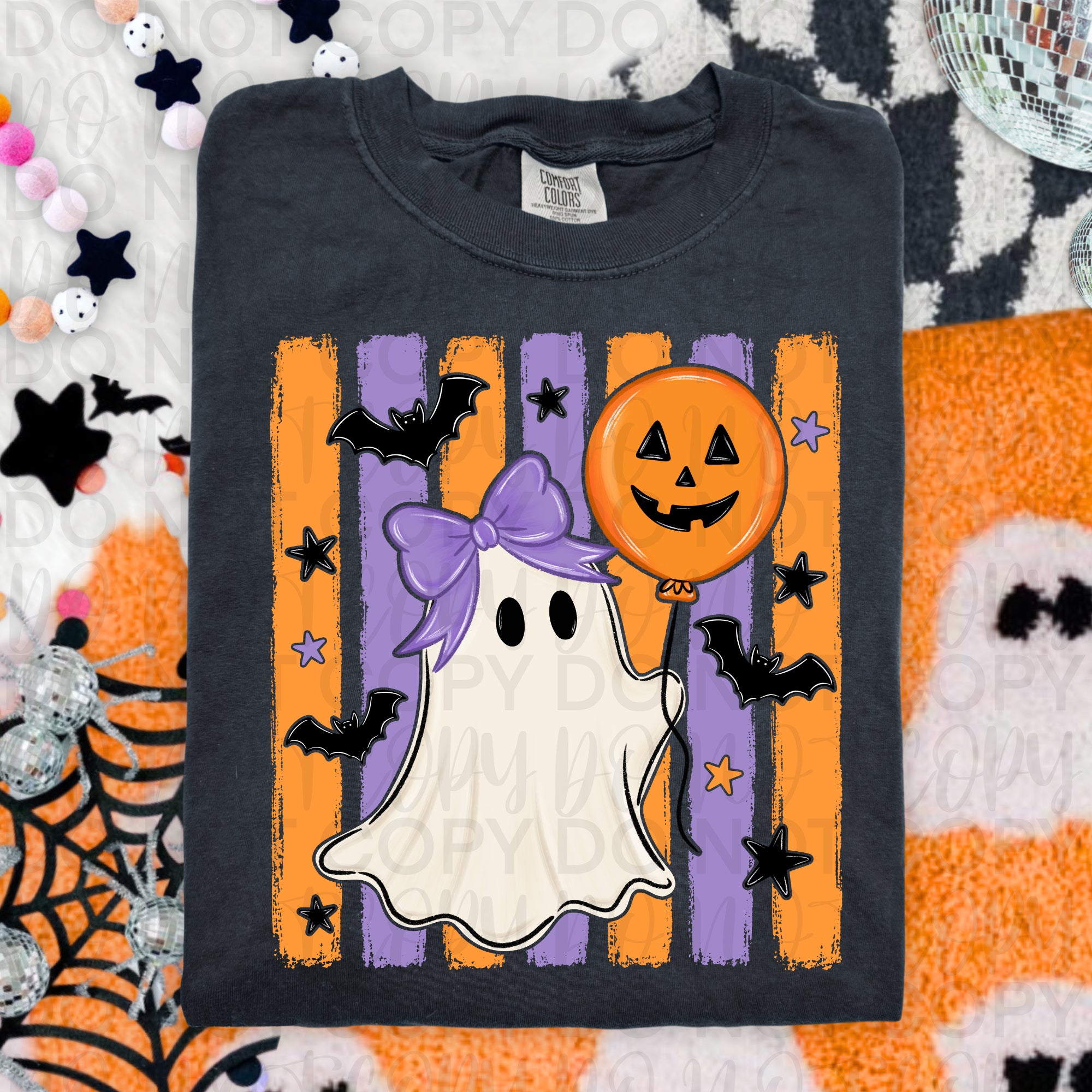 Striped Ghost with Balloon PNG