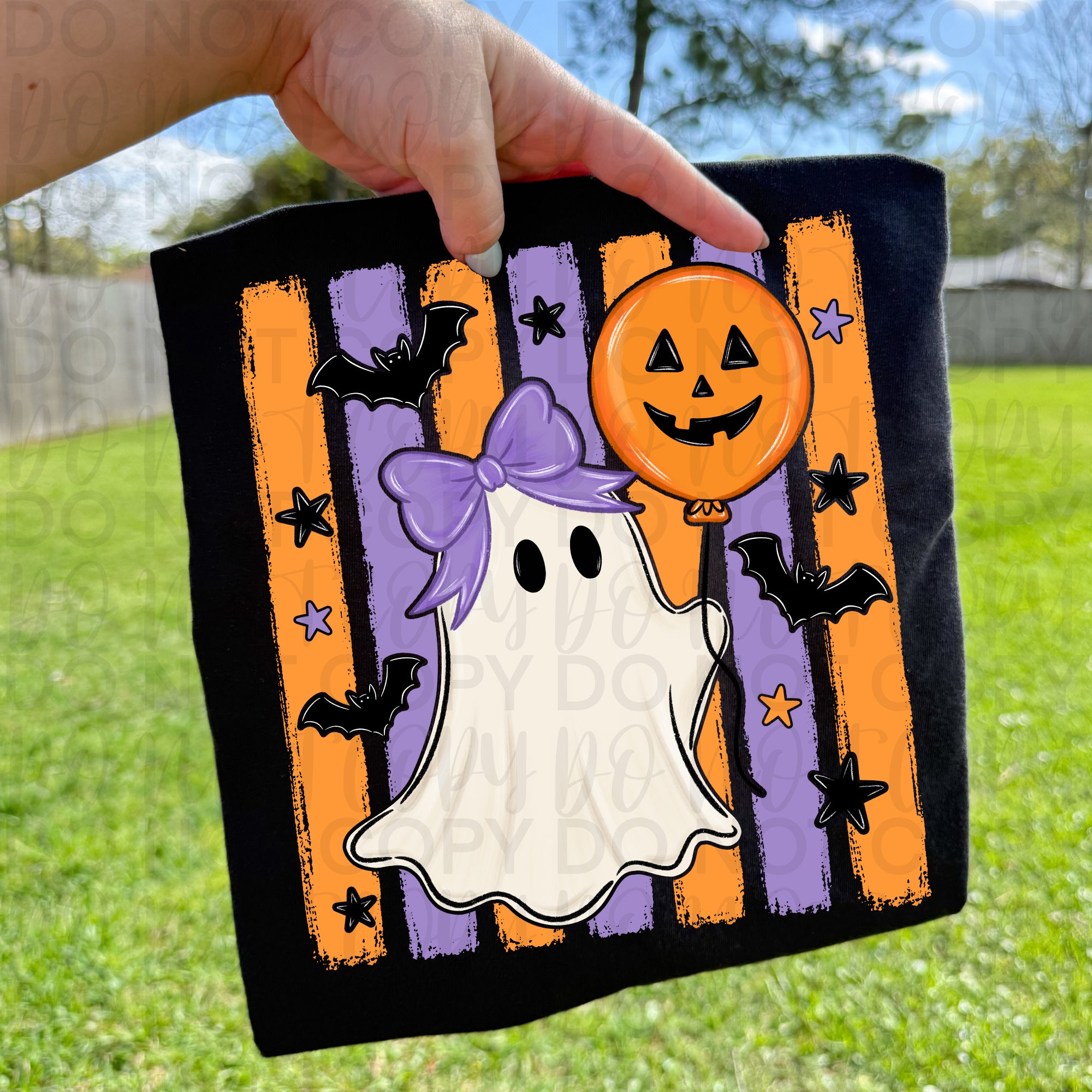 Striped Ghost with Balloon PNG