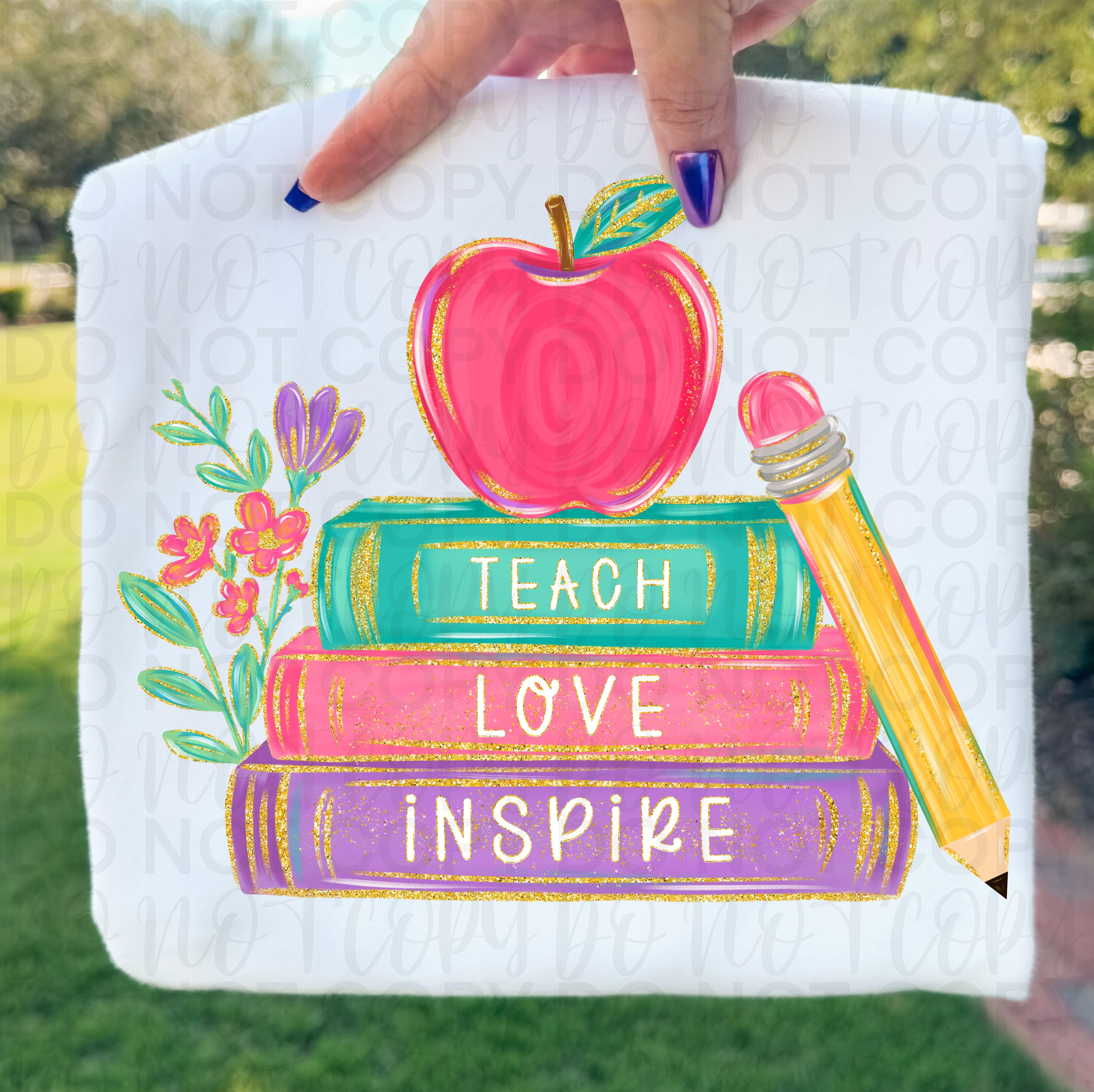 Floral Teach Love Inspire Custom Teacher PNG
