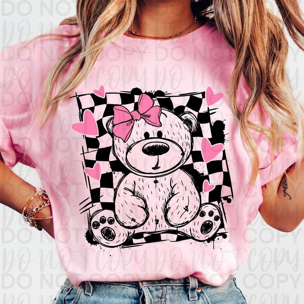 Checkered Valentine Teddy Bear PNG