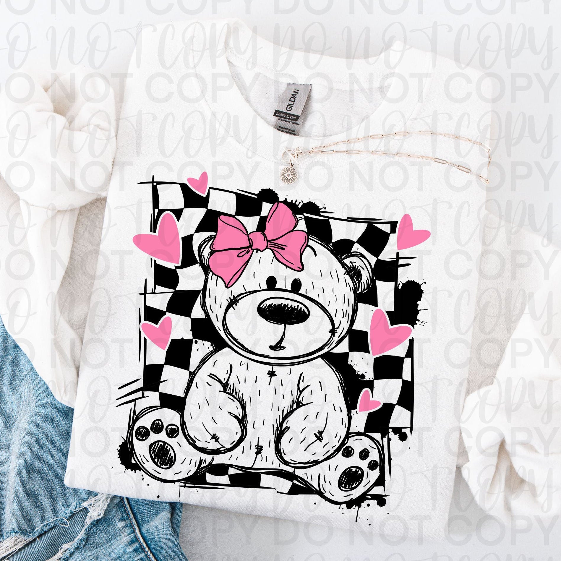 Checkered Valentine Teddy Bear PNG