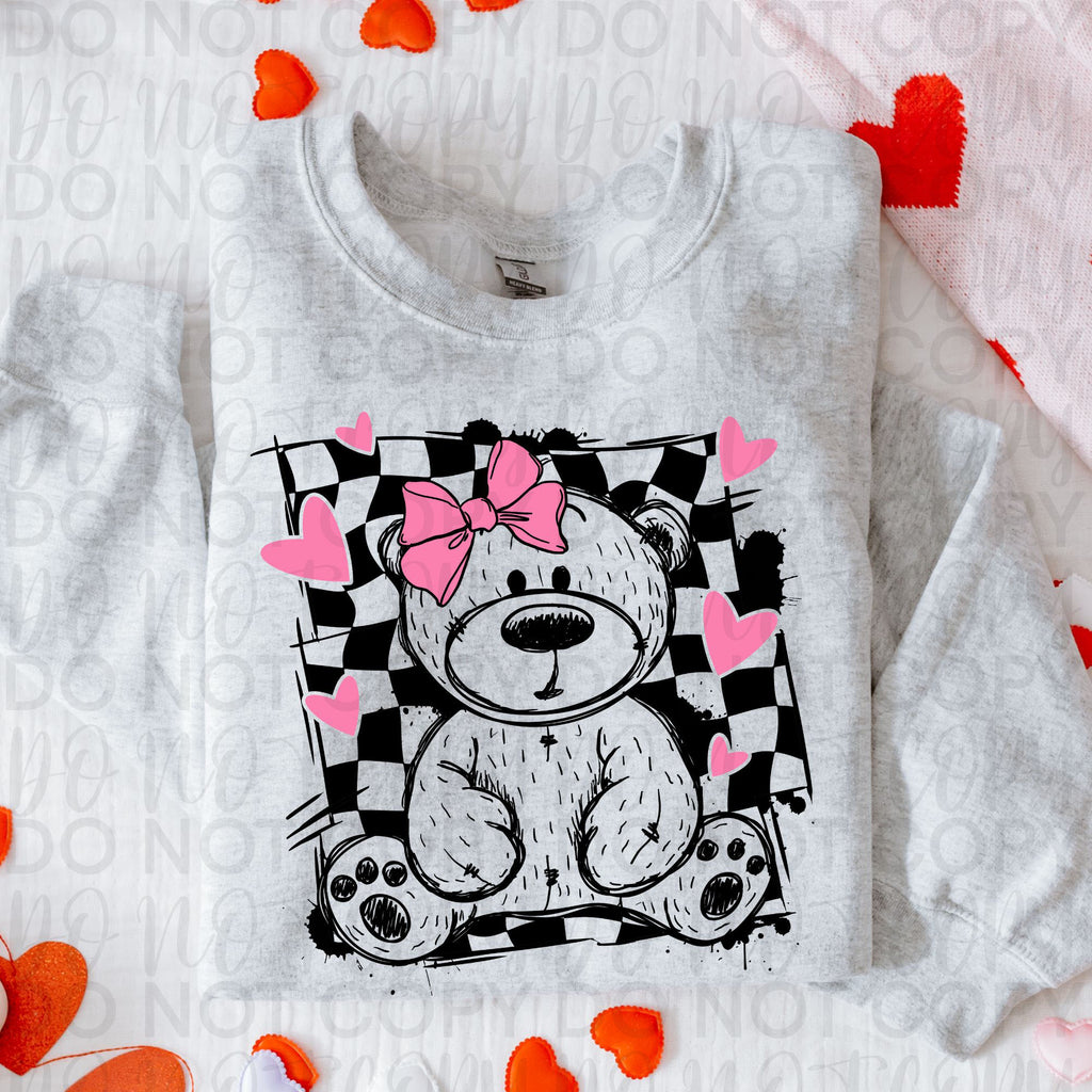 Checkered Valentine Teddy Bear PNG
