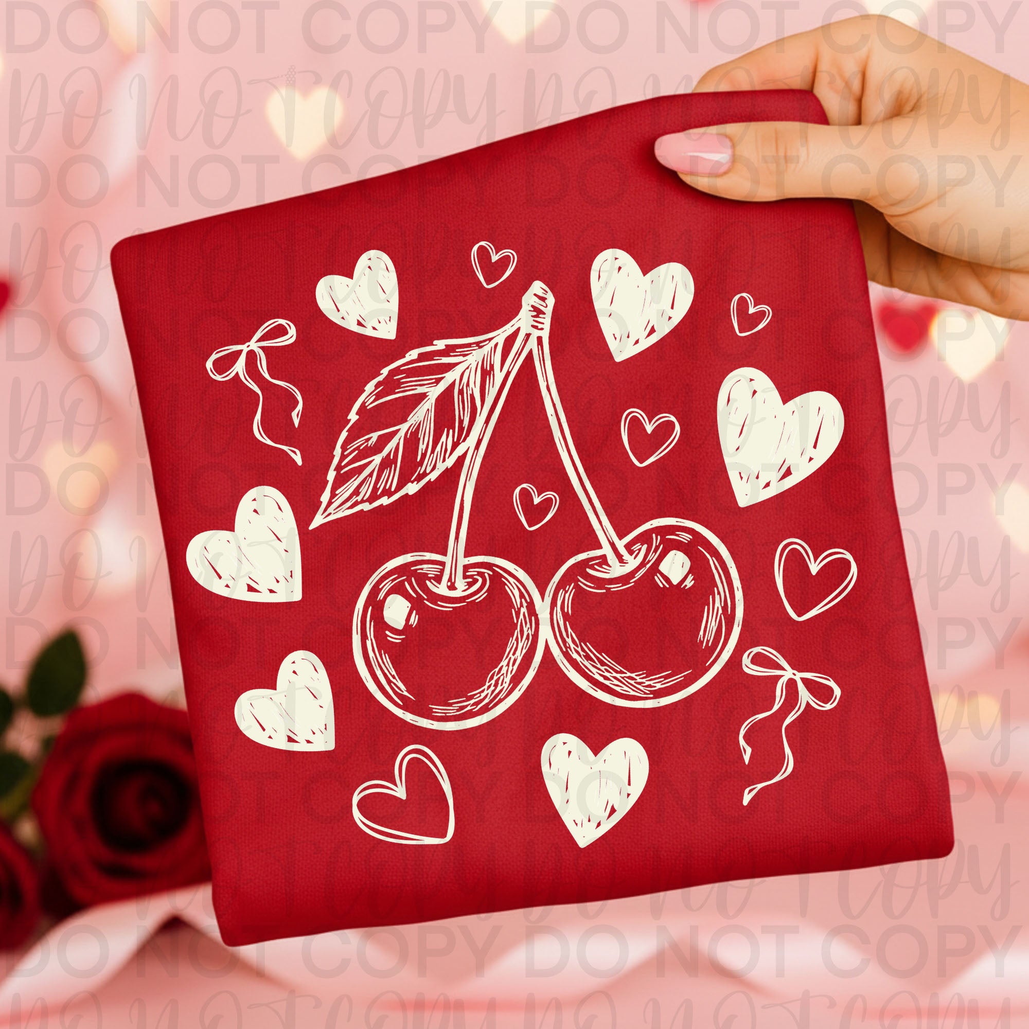 Coquette Cherry Valentine Doodle PNG
